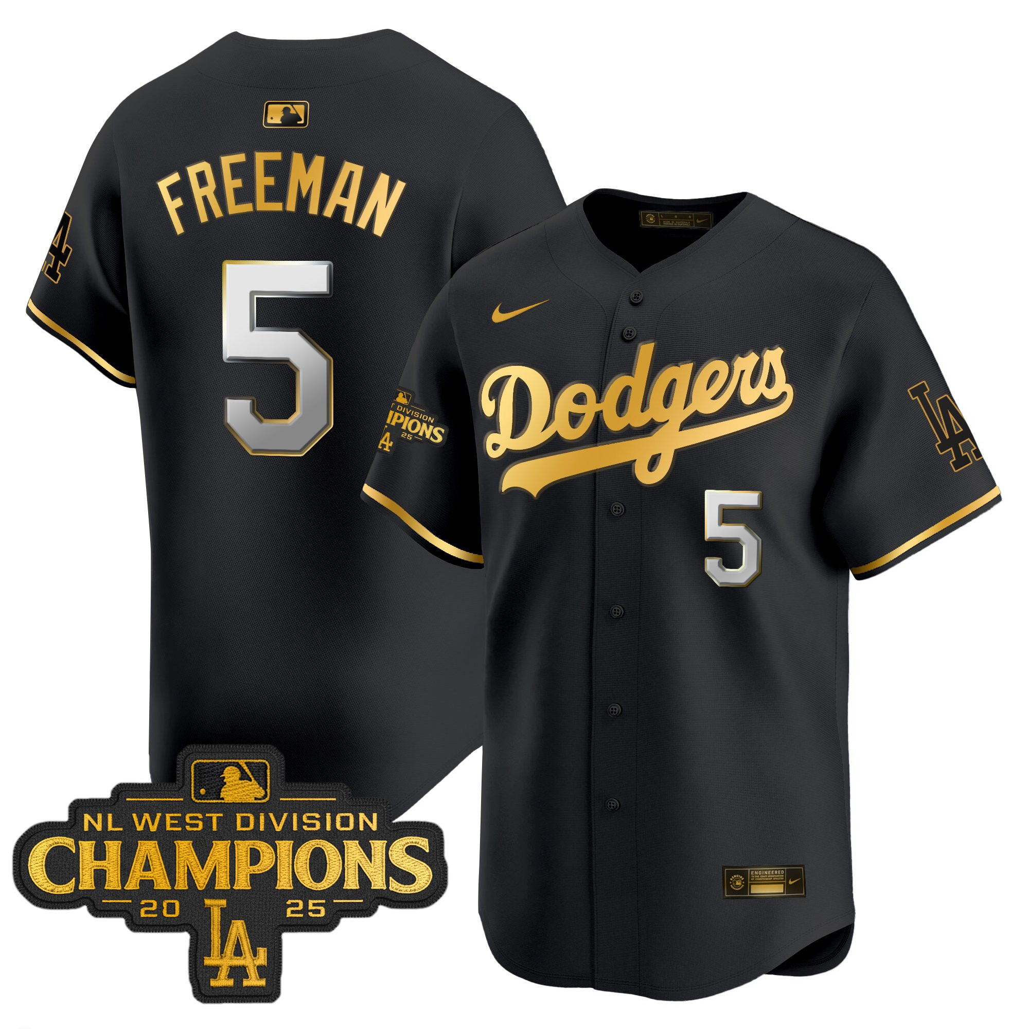 Men's Dodgers 2025 NL West Division Champions Patch Gold Trim Vapor Premier Limited Jersey - All Stitched - Image 3