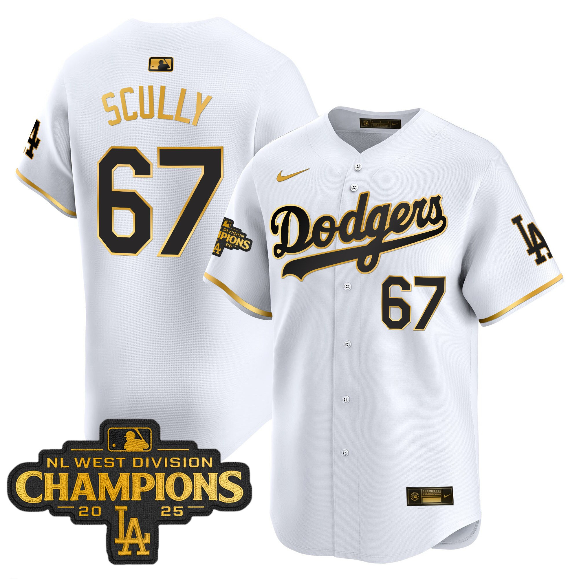 Men's Dodgers 2025 NL West Division Champions Patch Gold Trim Vapor Premier Limited Jersey - All Stitched - Image 17