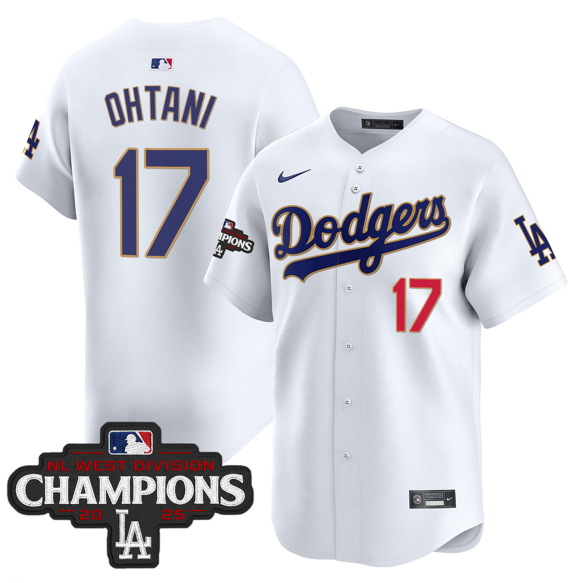 Men's Dodgers 2025 NL West Division Champions Patch Gold Trim Vapor Premier Limited Jersey - All Stitched - Image 21