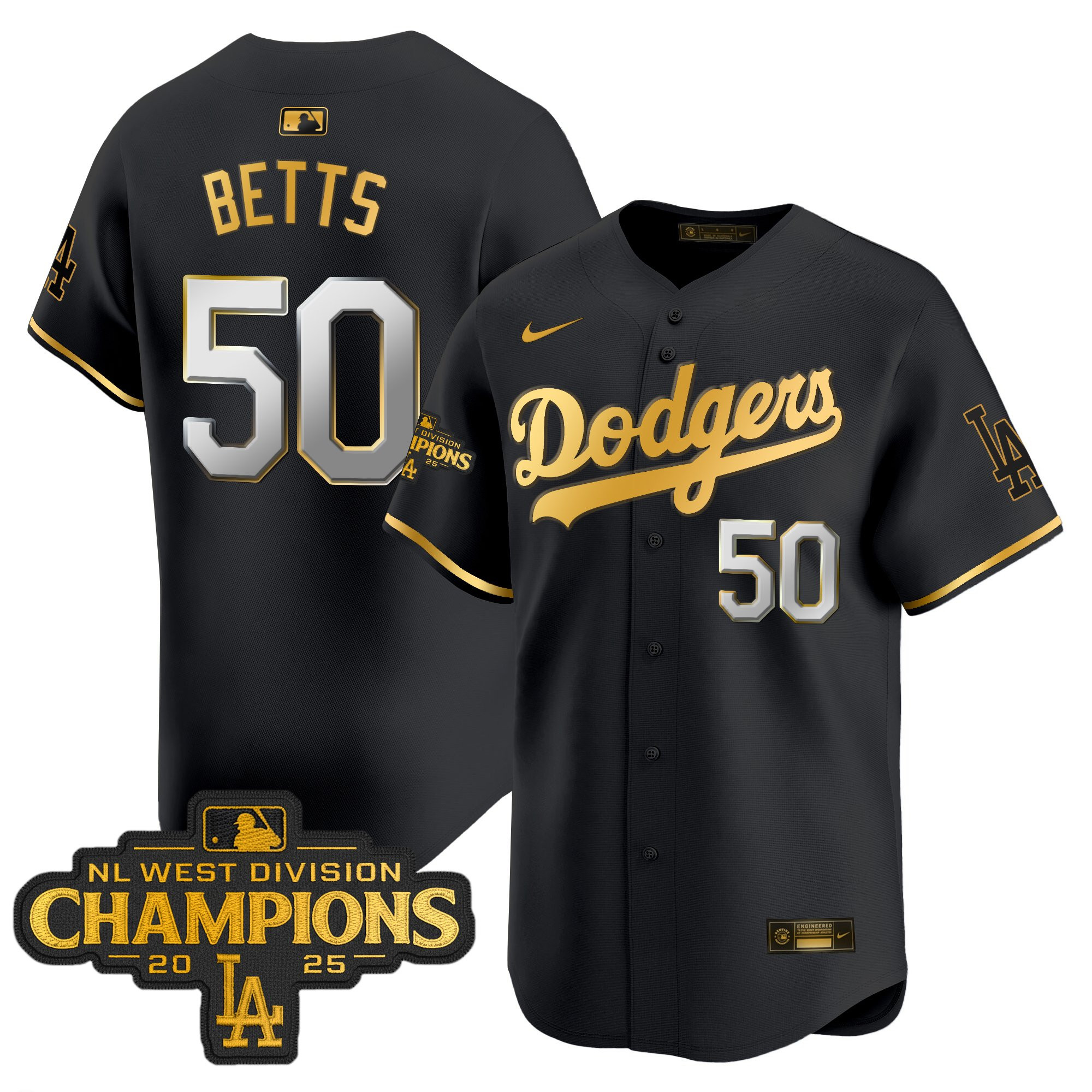Men's Dodgers 2025 NL West Division Champions Patch Gold Trim Vapor Premier Limited Jersey - All Stitched - Image 5