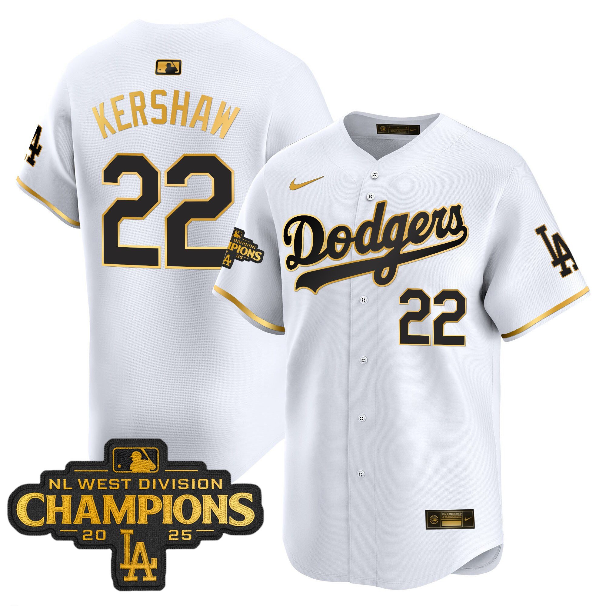 Men's Dodgers 2025 NL West Division Champions Patch Gold Trim Vapor Premier Limited Jersey - All Stitched - Image 19