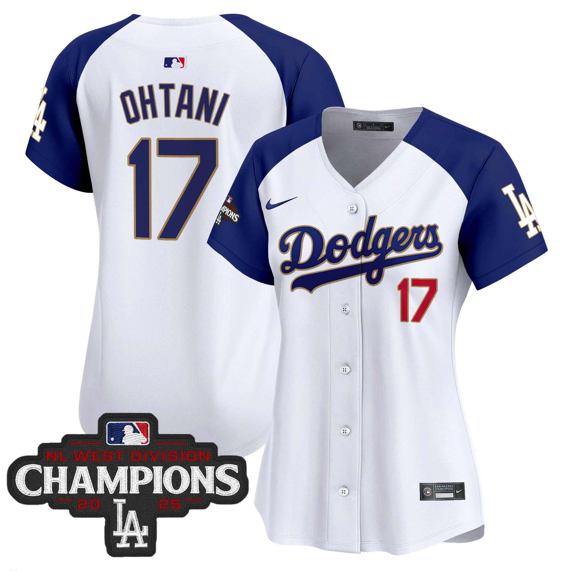 Women's Dodgers 2025 NL West Division Champions Patch Gold Trim Vapor Premier Limited Jersey - All Stitched - Image 41