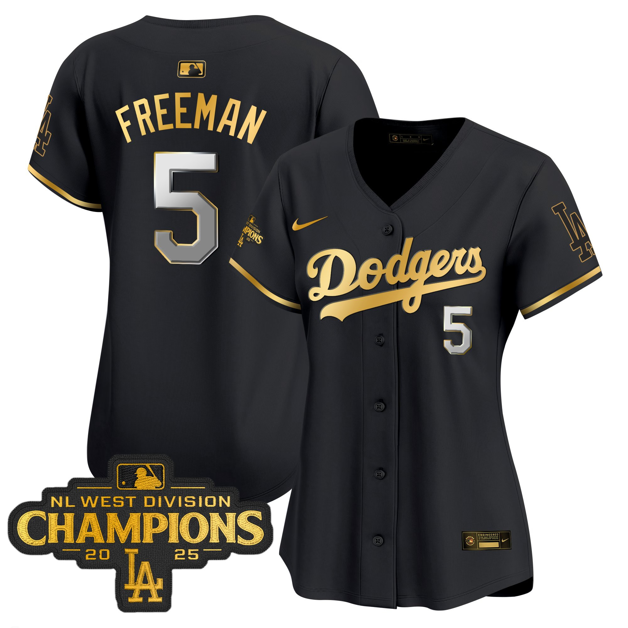 Women's Dodgers 2025 NL West Division Champions Patch Gold Trim Vapor Premier Limited Jersey - All Stitched - Image 3