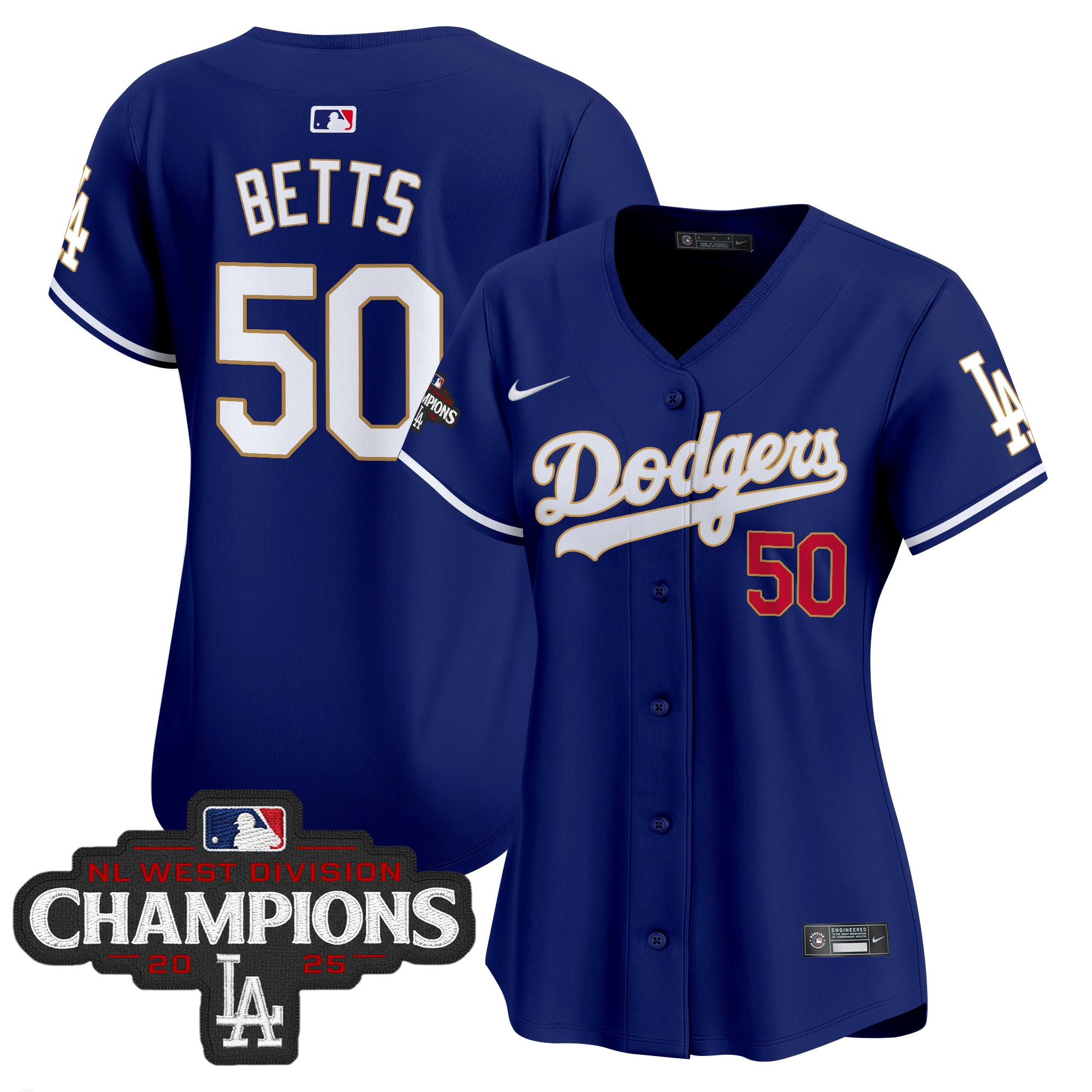 Women's Dodgers 2025 NL West Division Champions Patch Gold Trim Vapor Premier Limited Jersey - All Stitched - Image 35