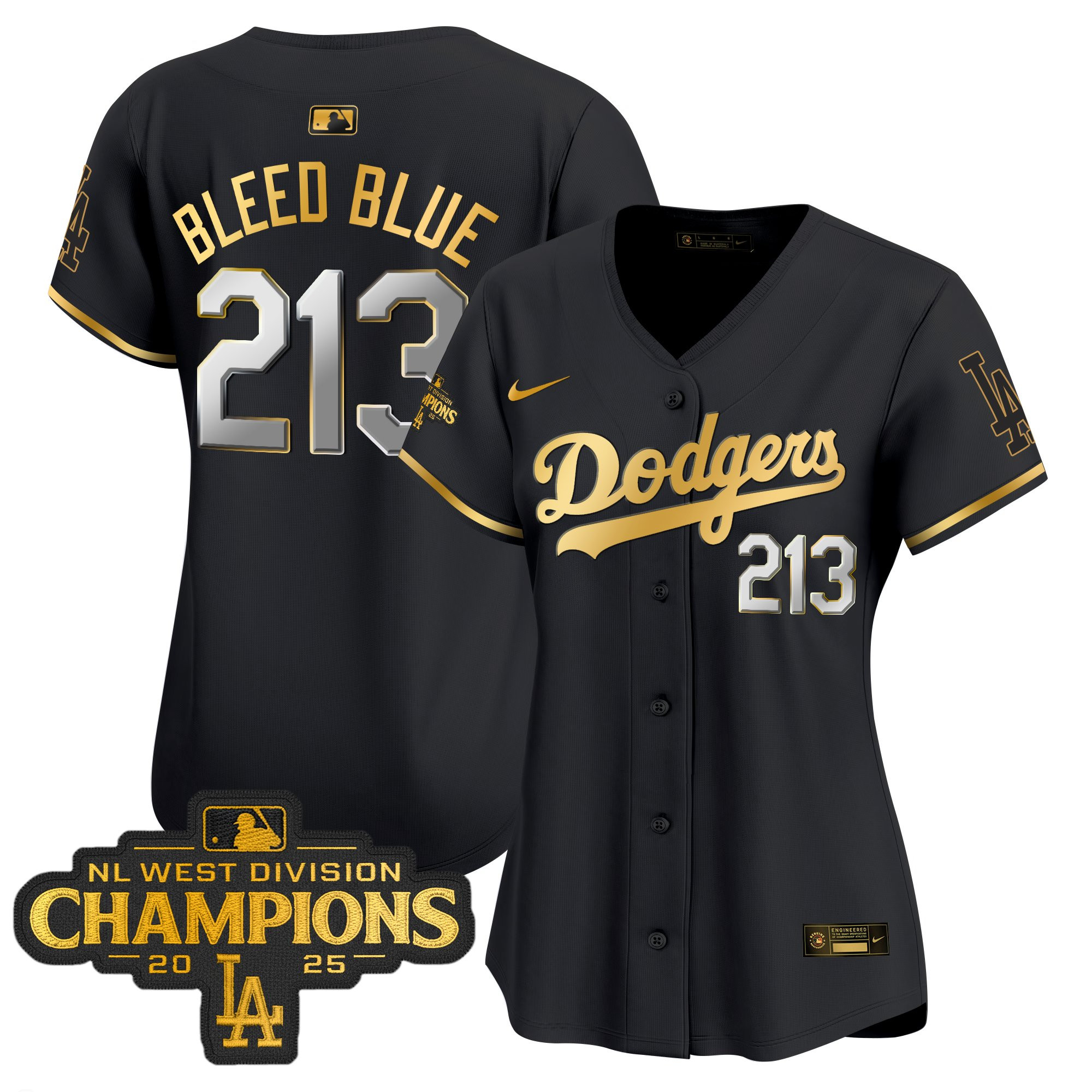 Women's Dodgers 2025 NL West Division Champions Patch Gold Trim Vapor Premier Limited Jersey - All Stitched - Image 2