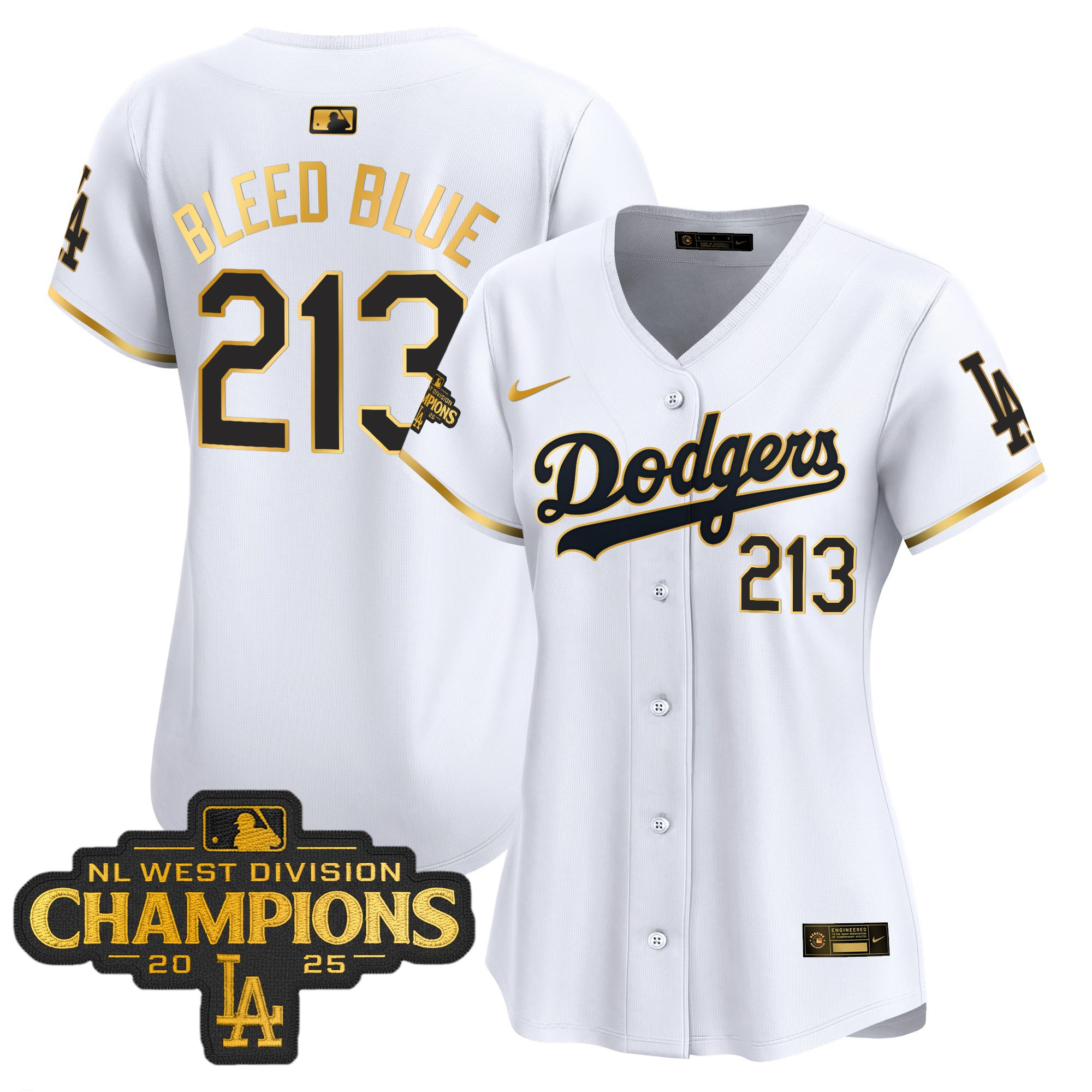 Women's Dodgers 2025 NL West Division Champions Patch Gold Trim Vapor Premier Limited Jersey - All Stitched - Image 12