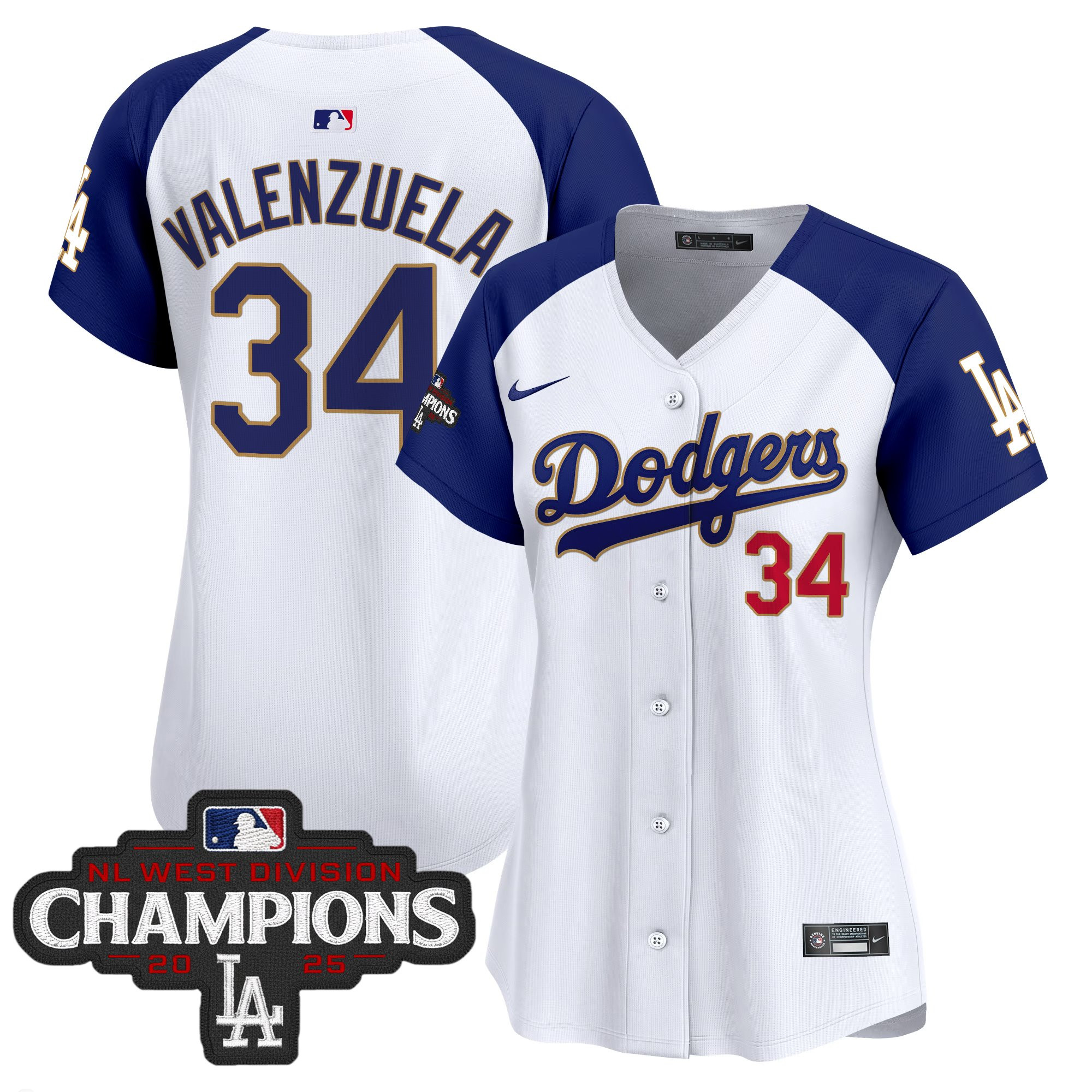 Women's Dodgers 2025 NL West Division Champions Patch Gold Trim Vapor Premier Limited Jersey - All Stitched - Image 44