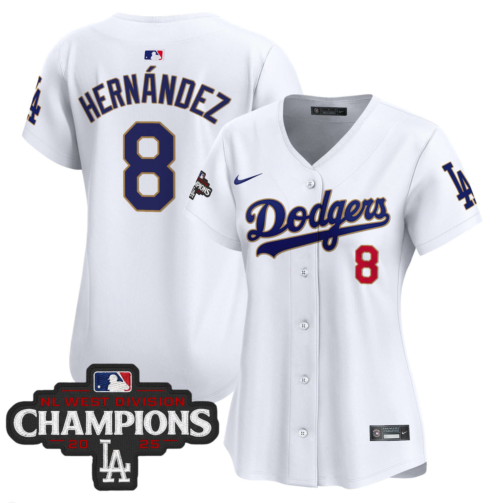 Women's Dodgers 2025 NL West Division Champions Patch Gold Trim Vapor Premier Limited Jersey - All Stitched - Image 28