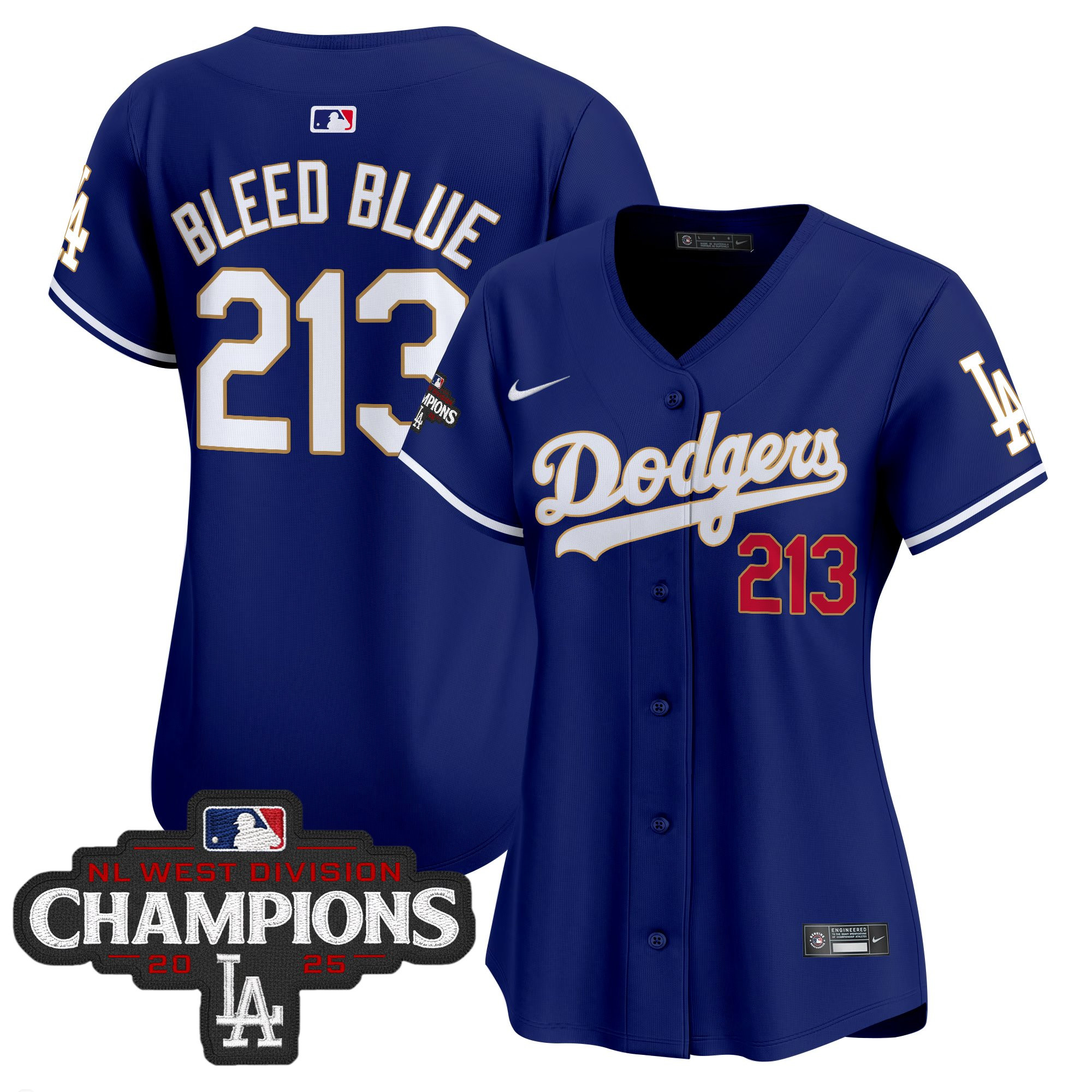 Women's Dodgers 2025 NL West Division Champions Patch Gold Trim Vapor Premier Limited Jersey - All Stitched - Image 32