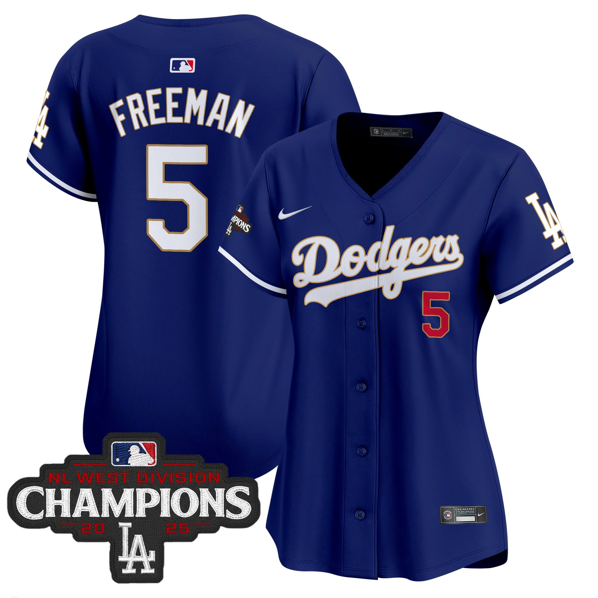 Women's Dodgers 2025 NL West Division Champions Patch Gold Trim Vapor Premier Limited Jersey - All Stitched - Image 33