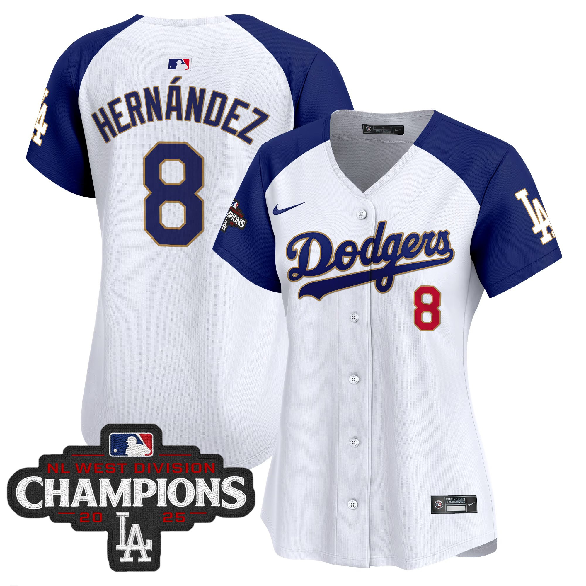Women's Dodgers 2025 NL West Division Champions Patch Gold Trim Vapor Premier Limited Jersey - All Stitched - Image 48