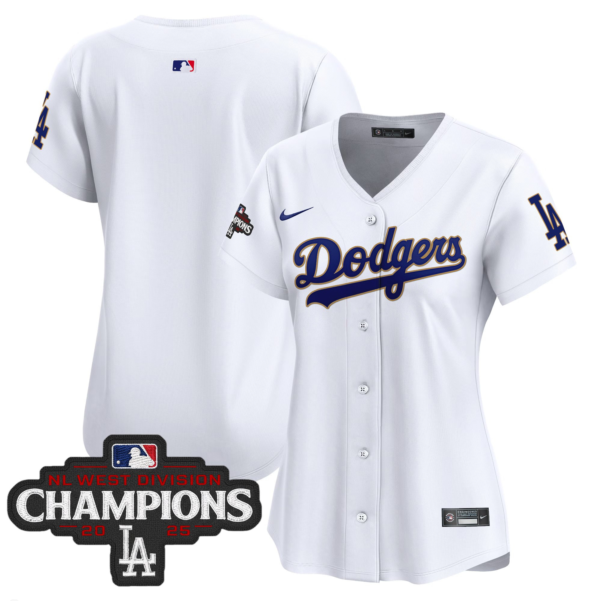 Women's Dodgers 2025 NL West Division Champions Patch Gold Trim Vapor Premier Limited Jersey - All Stitched - Image 30
