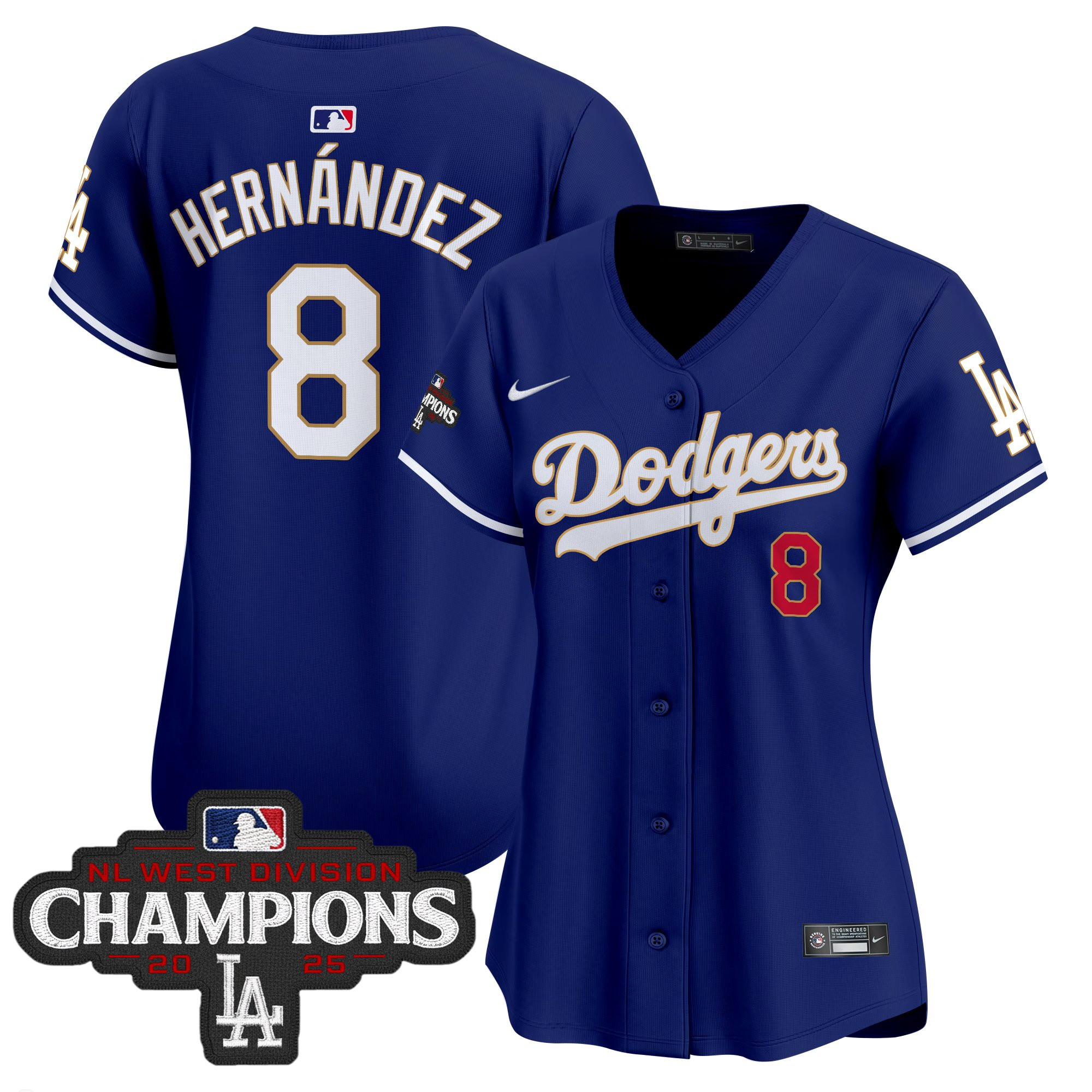 Women's Dodgers 2025 NL West Division Champions Patch Gold Trim Vapor Premier Limited Jersey - All Stitched - Image 38