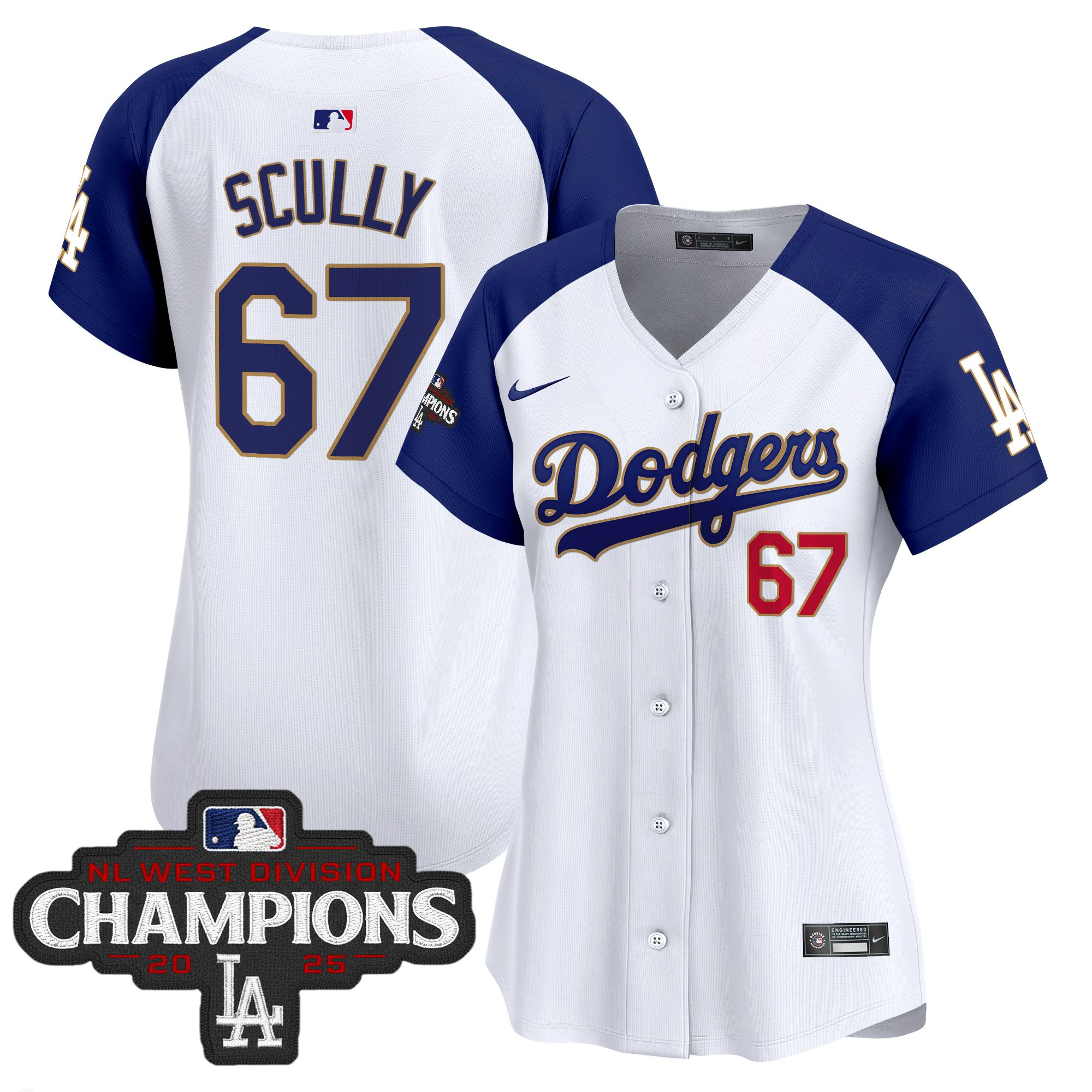 Women's Dodgers 2025 NL West Division Champions Patch Gold Trim Vapor Premier Limited Jersey - All Stitched - Image 47