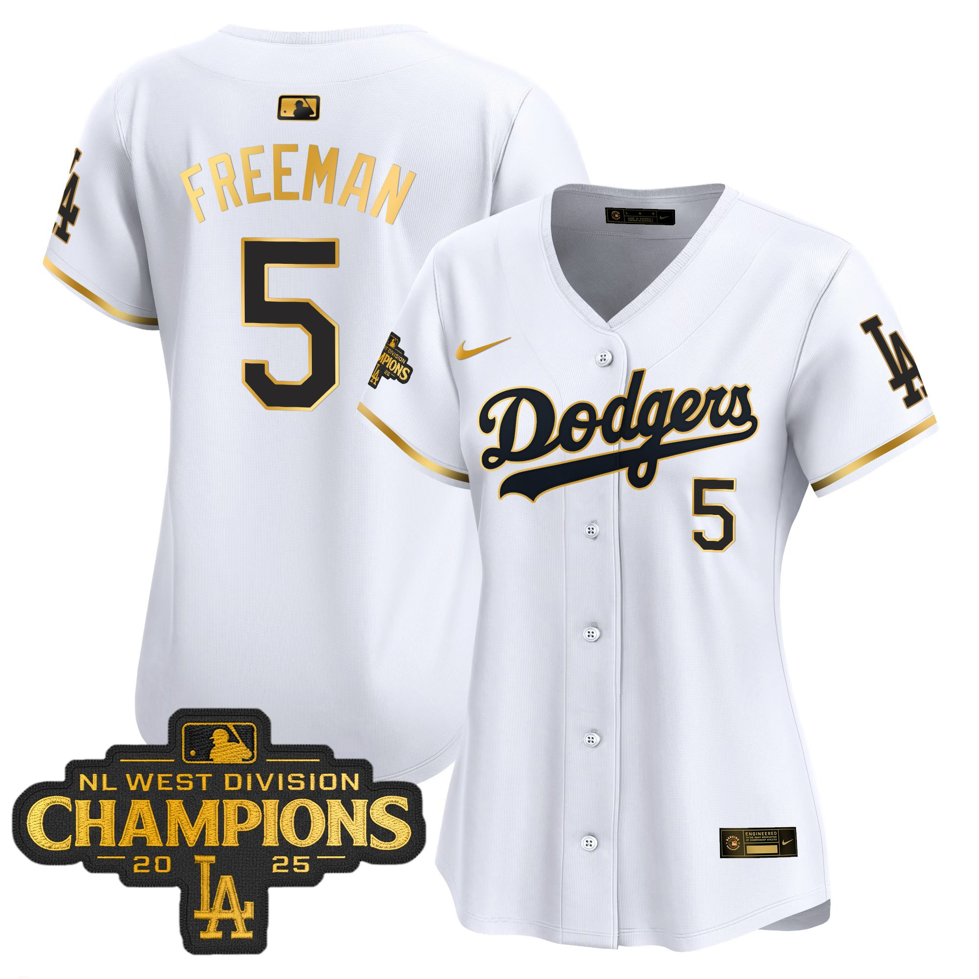 Women's Dodgers 2025 NL West Division Champions Patch Gold Trim Vapor Premier Limited Jersey - All Stitched - Image 13