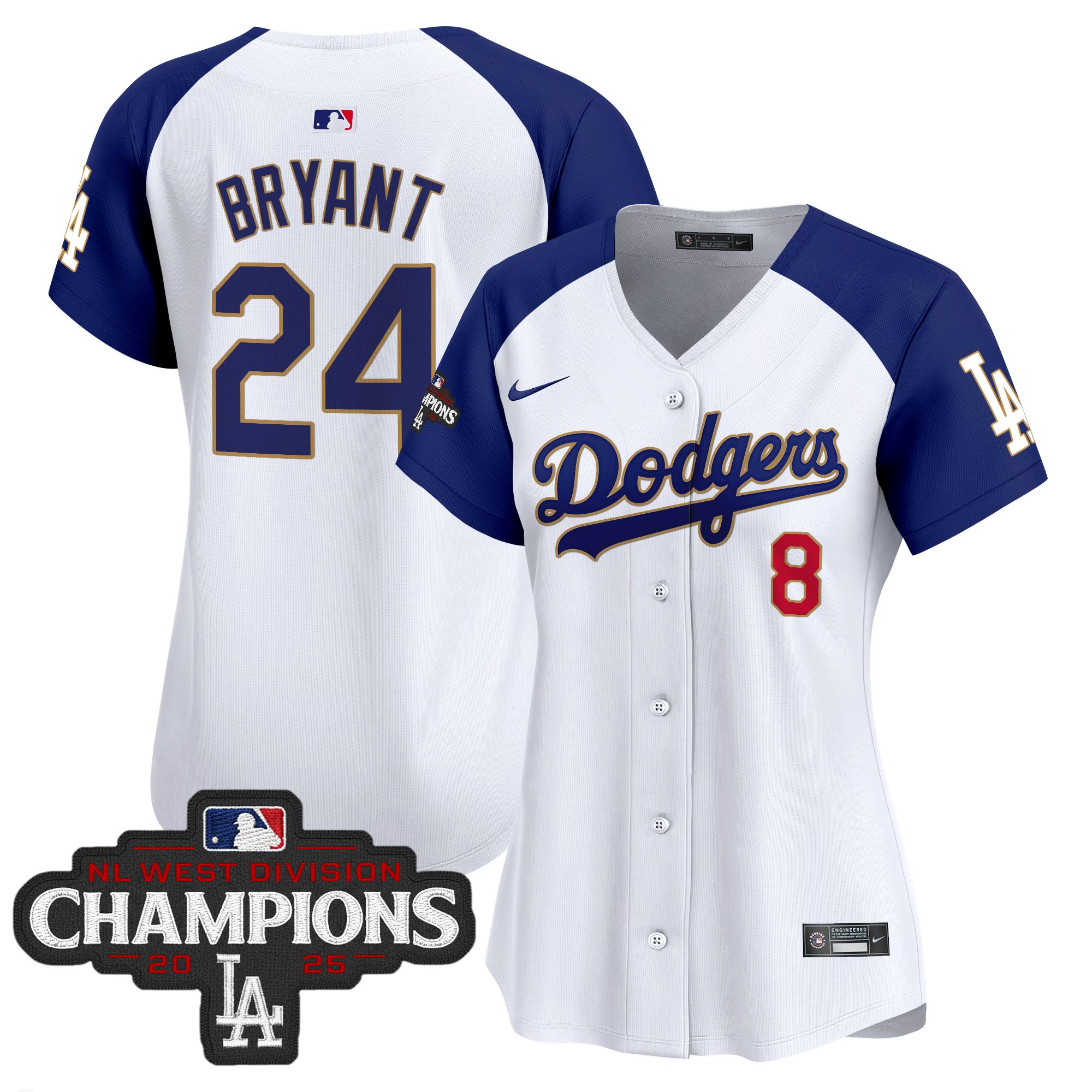 Women's Dodgers 2025 NL West Division Champions Patch Gold Trim Vapor Premier Limited Jersey - All Stitched - Image 46