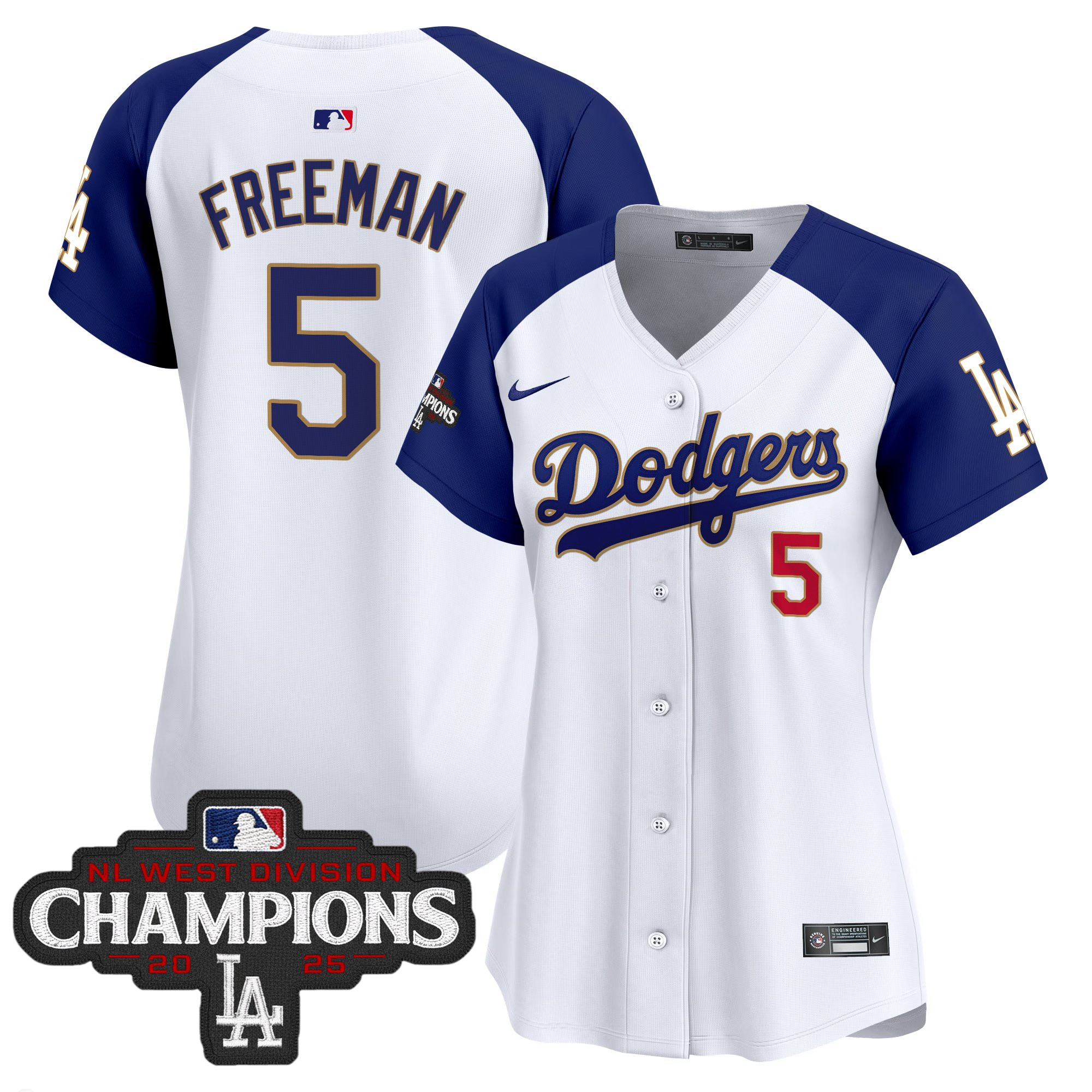 Women's Dodgers 2025 NL West Division Champions Patch Gold Trim Vapor Premier Limited Jersey - All Stitched - Image 43