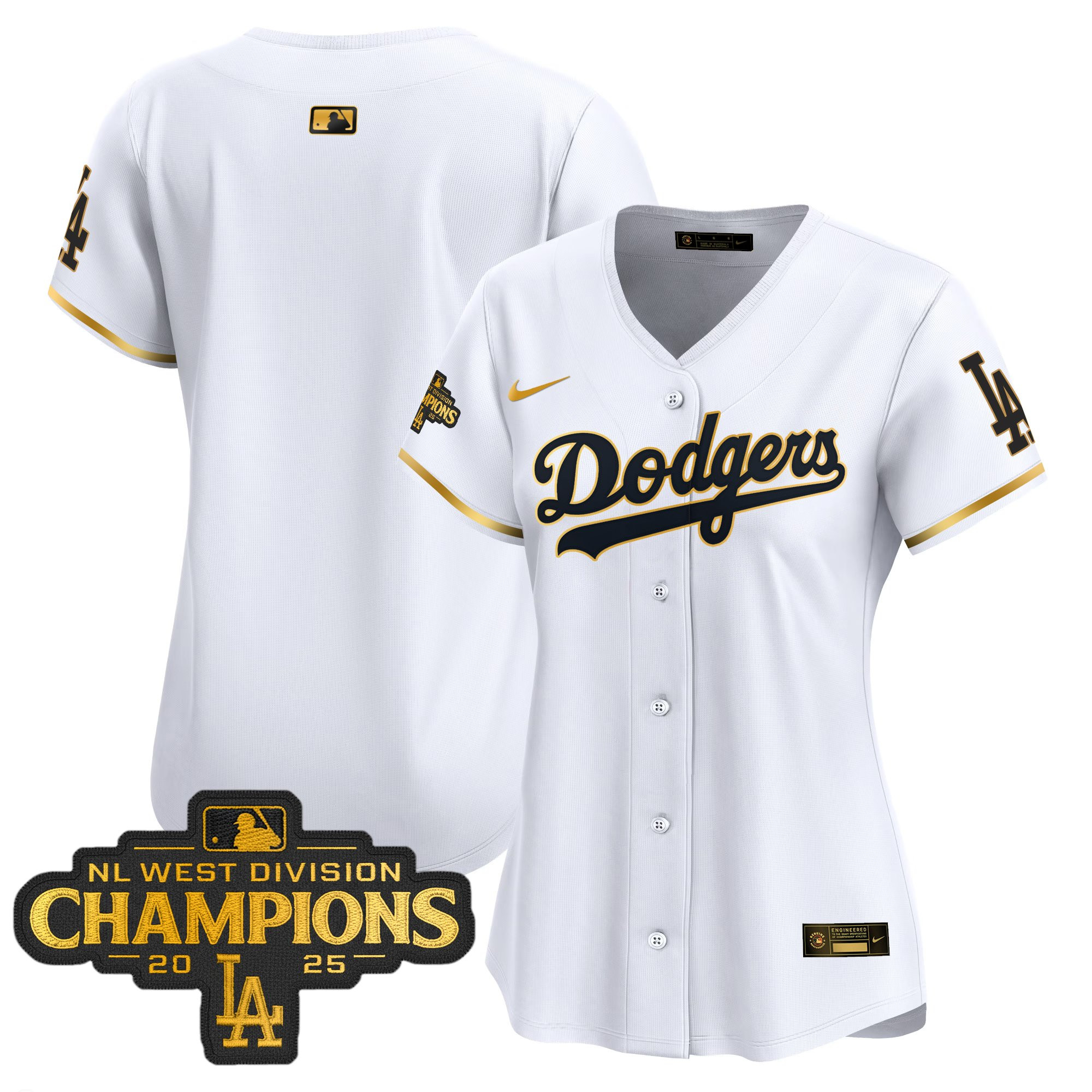 Women's Dodgers 2025 NL West Division Champions Patch Gold Trim Vapor Premier Limited Jersey - All Stitched - Image 20