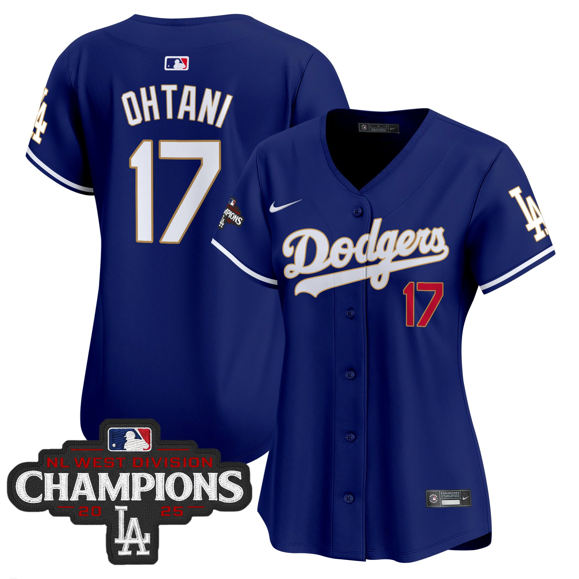 Women's Dodgers 2025 NL West Division Champions Patch Gold Trim Vapor Premier Limited Jersey - All Stitched - Image 31