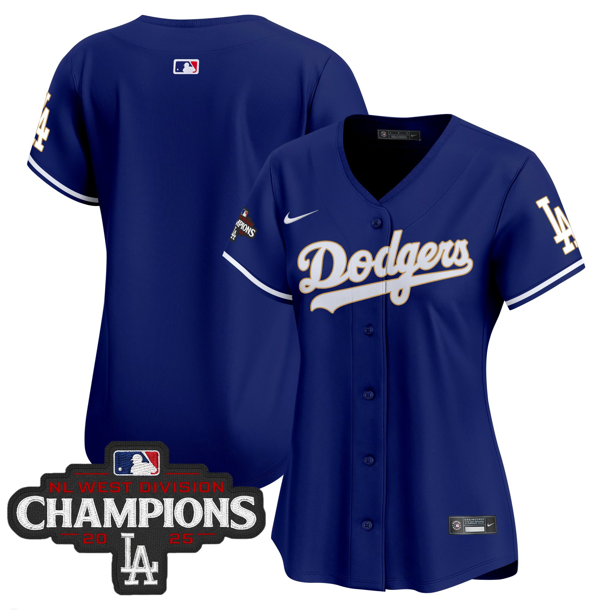Women's Dodgers 2025 NL West Division Champions Patch Gold Trim Vapor Premier Limited Jersey - All Stitched - Image 40