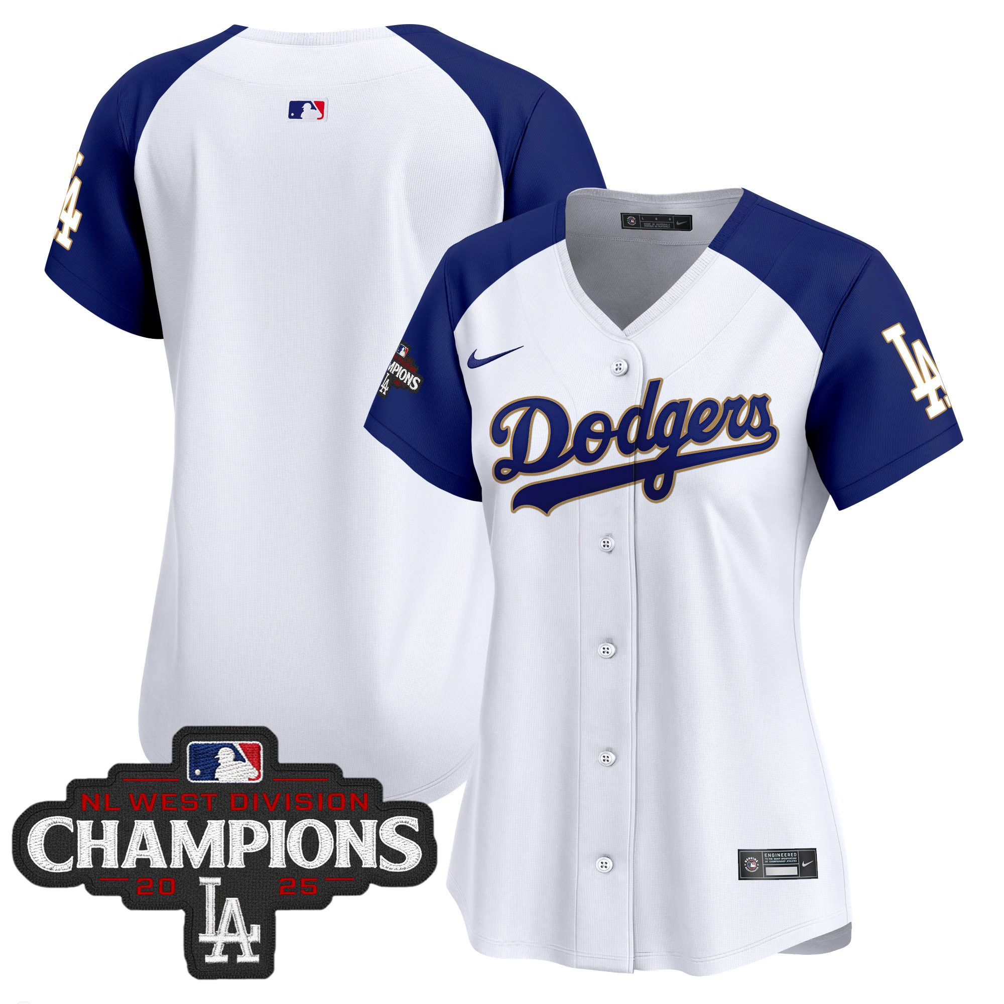 Women's Dodgers 2025 NL West Division Champions Patch Gold Trim Vapor Premier Limited Jersey - All Stitched - Image 50