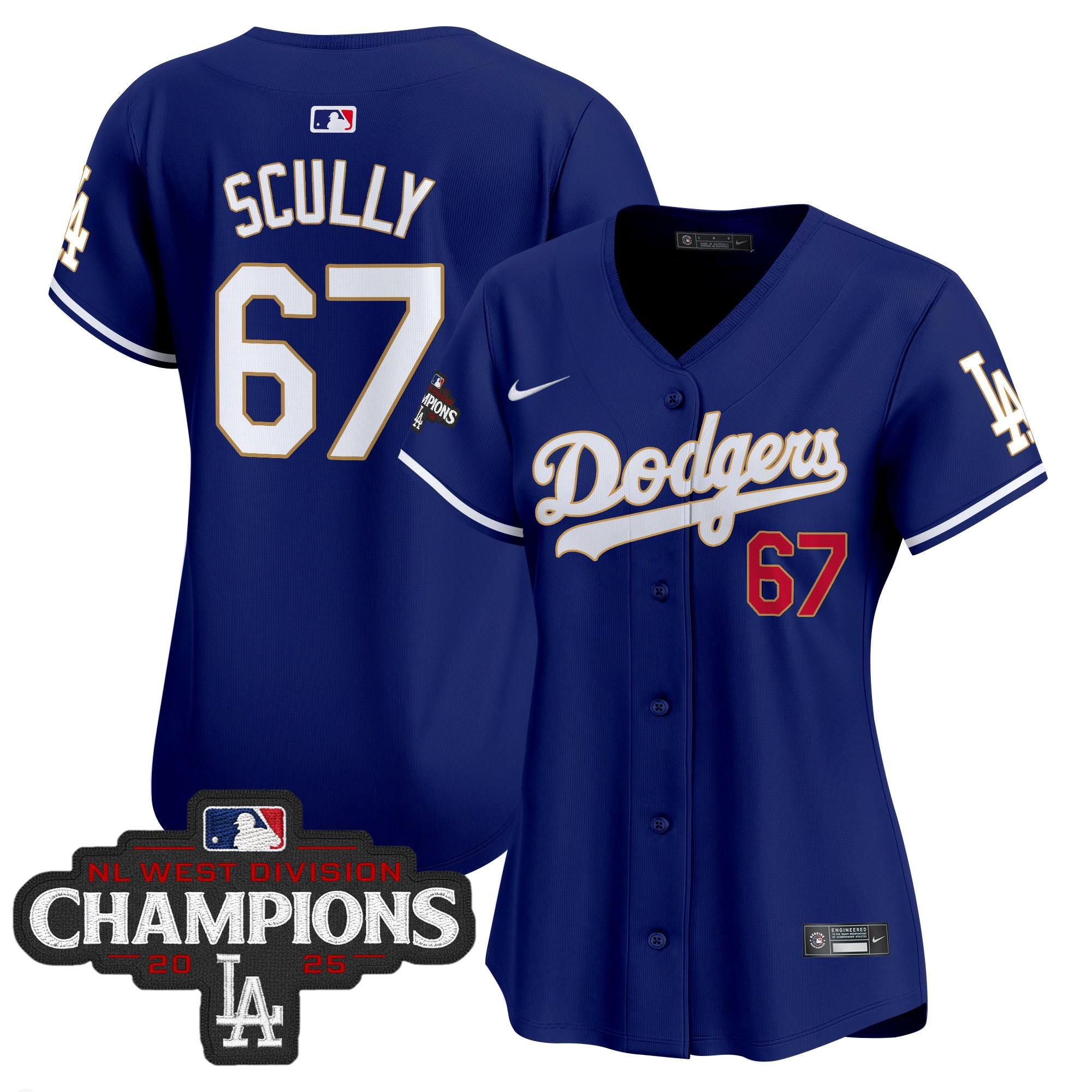 Women's Dodgers 2025 NL West Division Champions Patch Gold Trim Vapor Premier Limited Jersey - All Stitched - Image 37