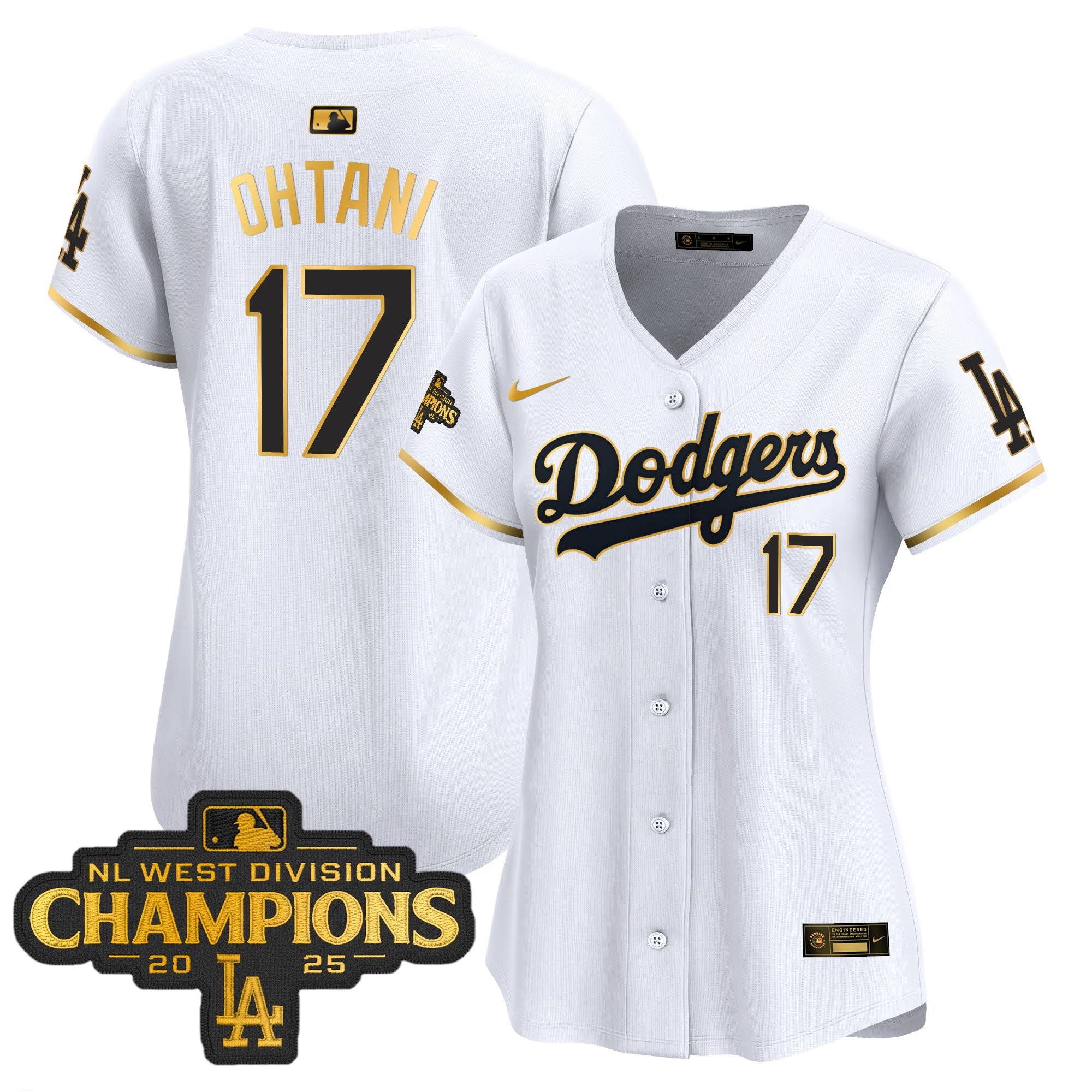 Women's Dodgers 2025 NL West Division Champions Patch Gold Trim Vapor Premier Limited Jersey - All Stitched - Image 11