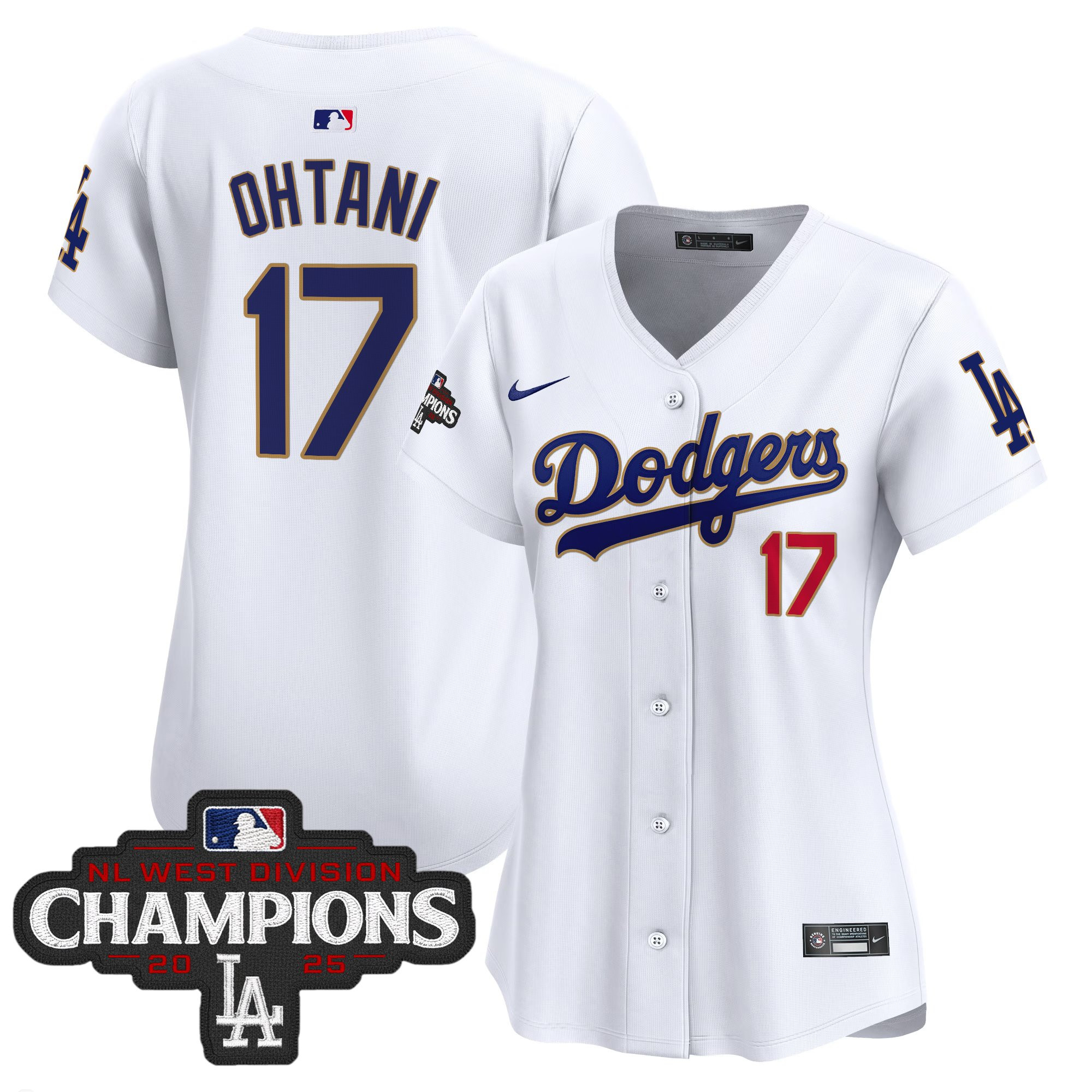 Women's Dodgers 2025 NL West Division Champions Patch Gold Trim Vapor Premier Limited Jersey - All Stitched - Image 21