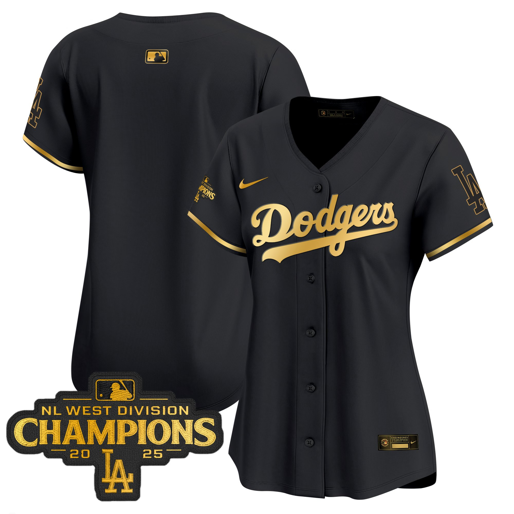 Women's Dodgers 2025 NL West Division Champions Patch Gold Trim Vapor Premier Limited Jersey - All Stitched - Image 10