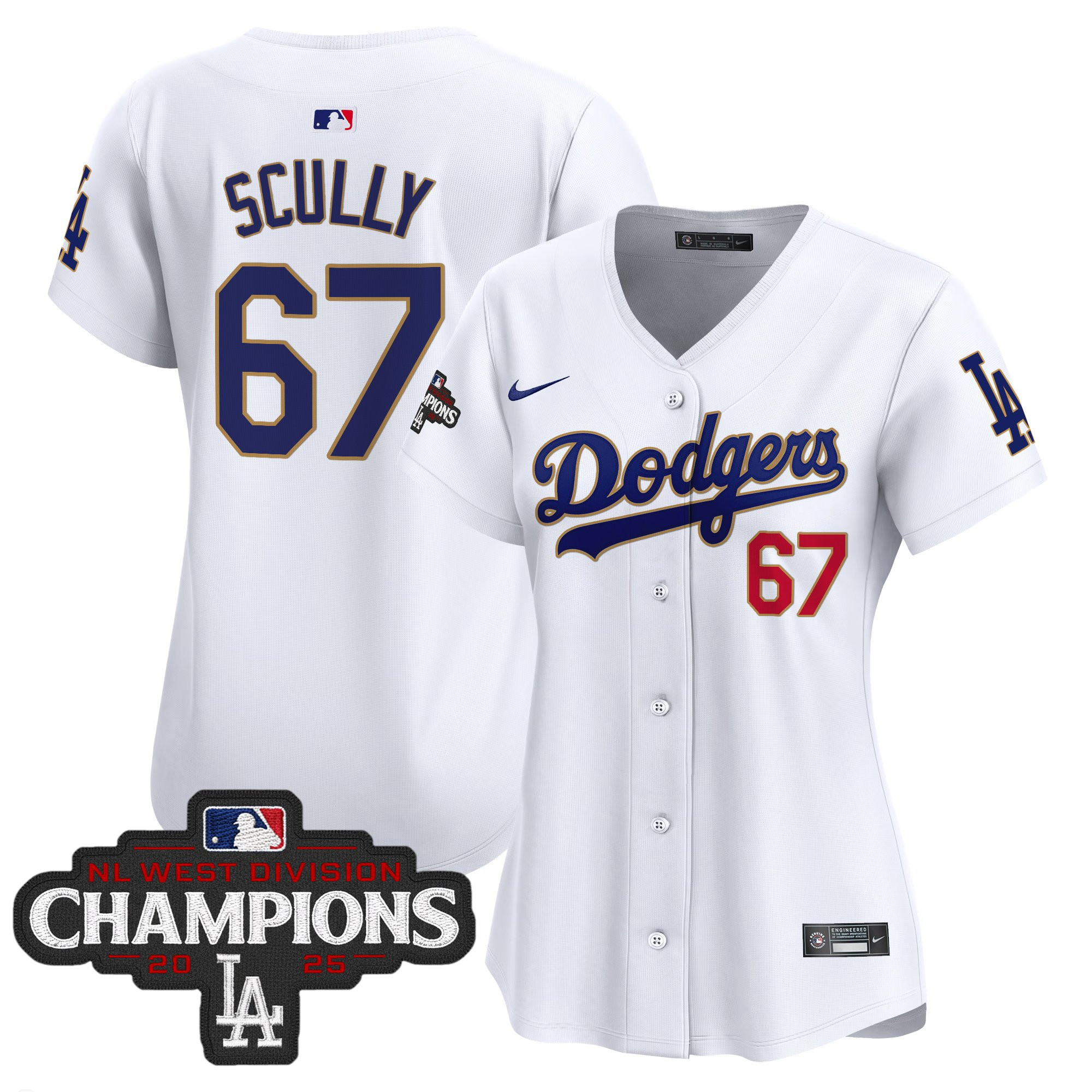 Women's Dodgers 2025 NL West Division Champions Patch Gold Trim Vapor Premier Limited Jersey - All Stitched - Image 27