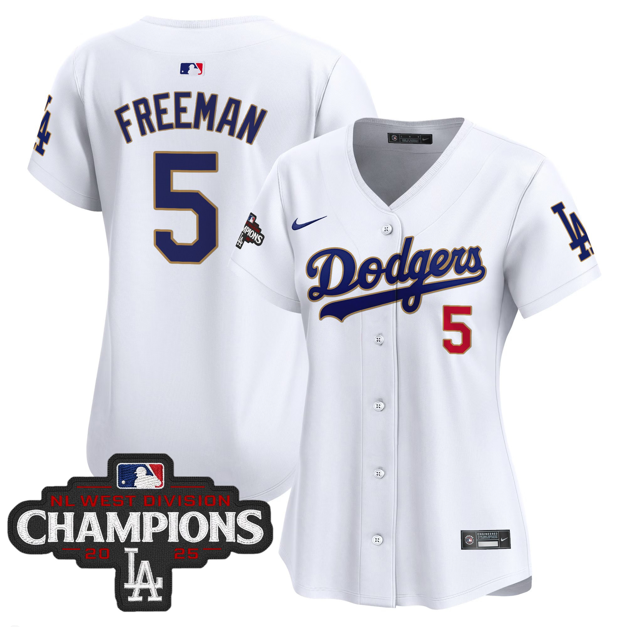 Women's Dodgers 2025 NL West Division Champions Patch Gold Trim Vapor Premier Limited Jersey - All Stitched - Image 23