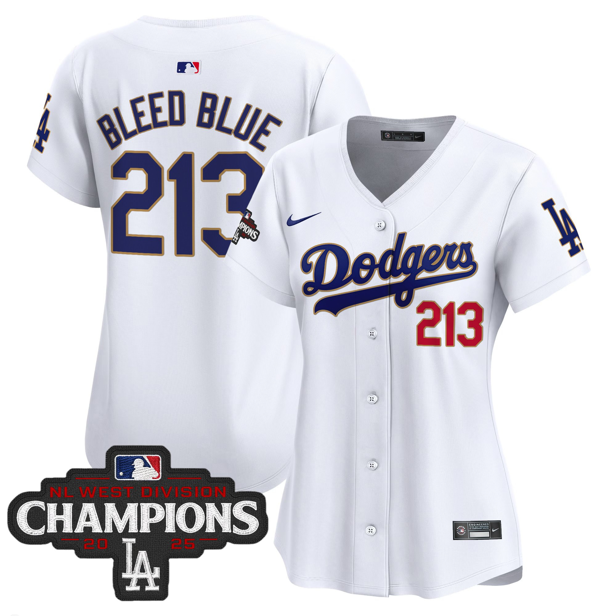 Women's Dodgers 2025 NL West Division Champions Patch Gold Trim Vapor Premier Limited Jersey - All Stitched - Image 22