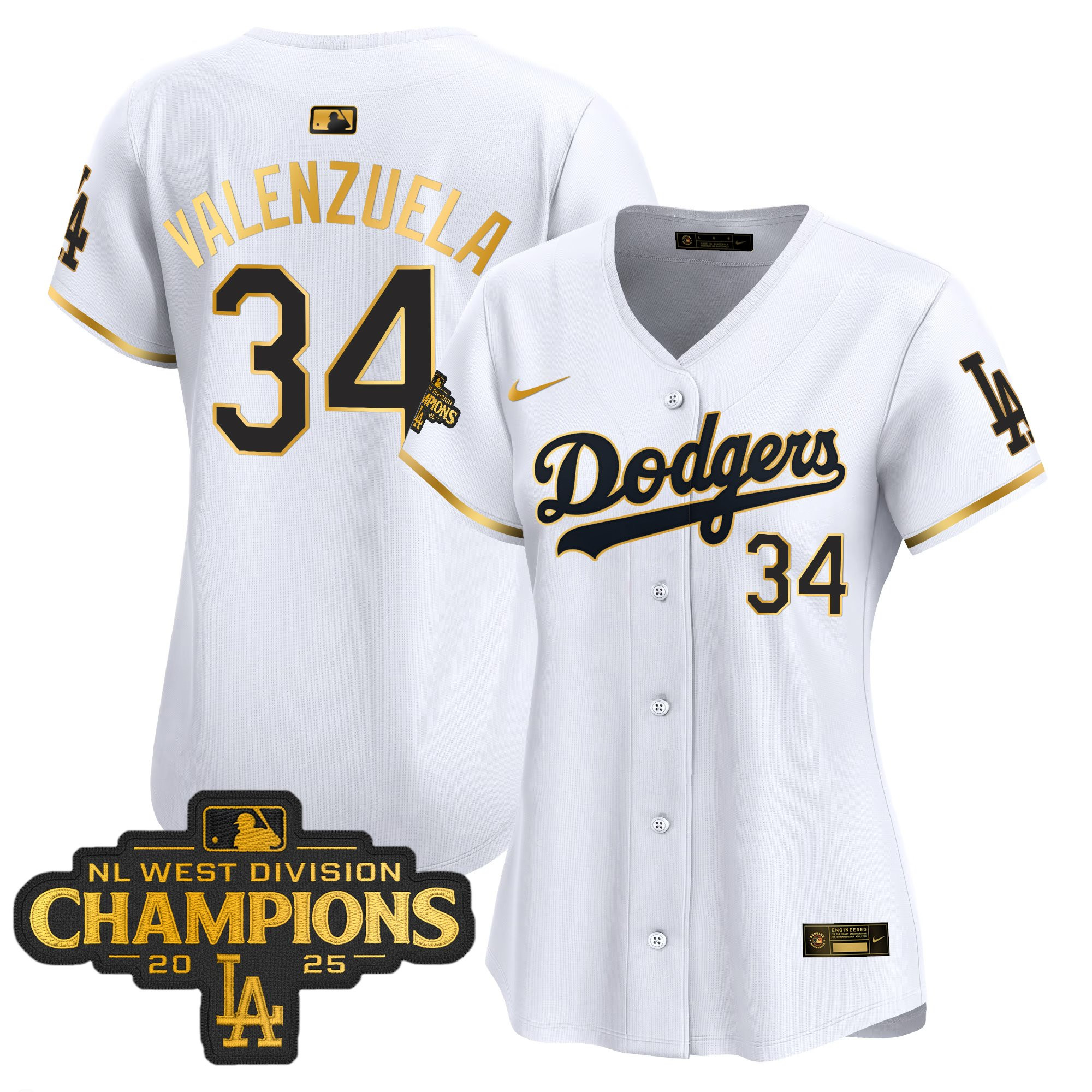 Women's Dodgers 2025 NL West Division Champions Patch Gold Trim Vapor Premier Limited Jersey - All Stitched - Image 14