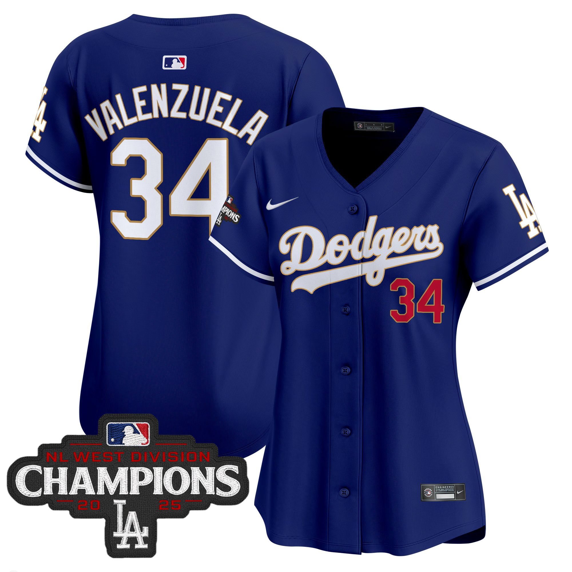 Women's Dodgers 2025 NL West Division Champions Patch Gold Trim Vapor Premier Limited Jersey - All Stitched - Image 34