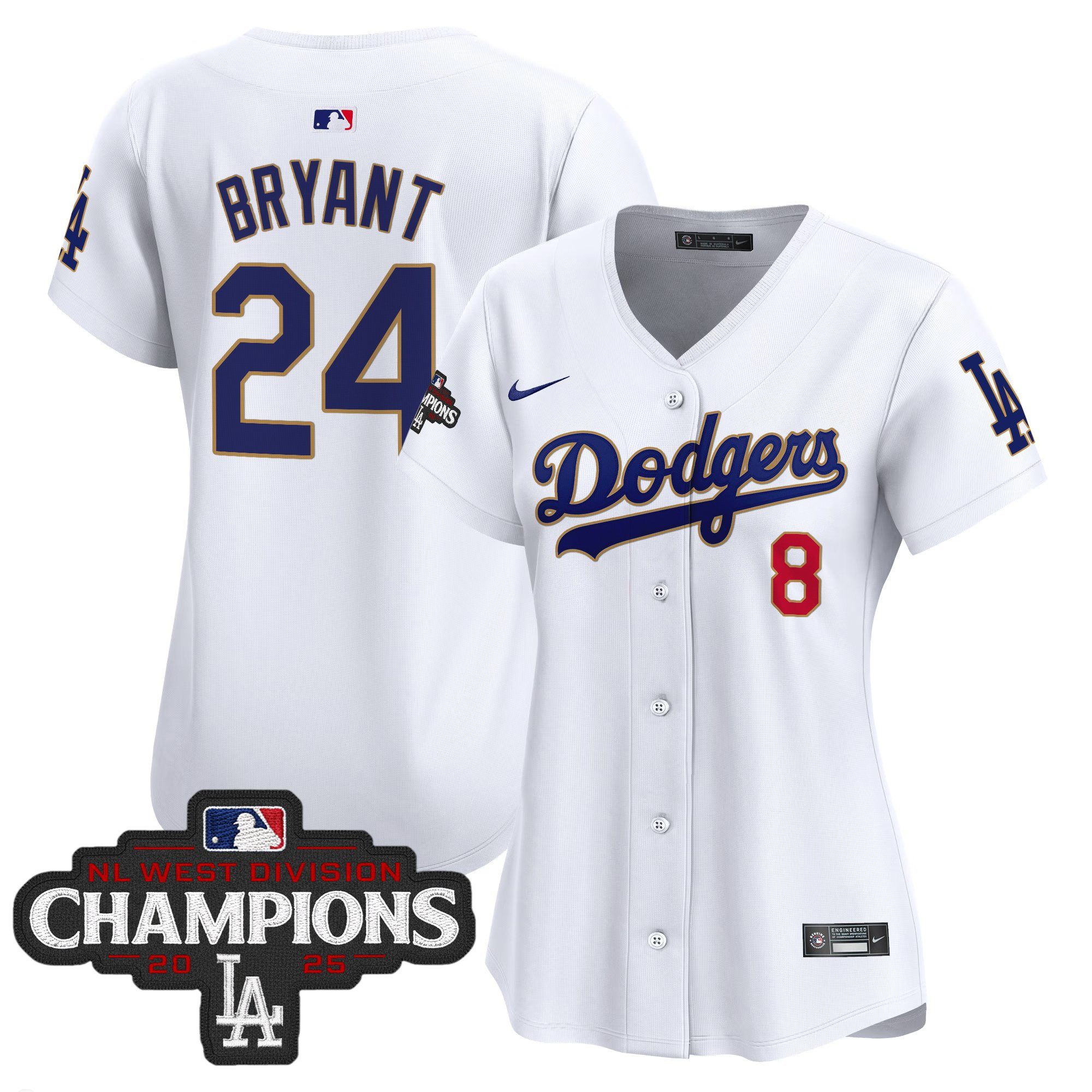 Women's Dodgers 2025 NL West Division Champions Patch Gold Trim Vapor Premier Limited Jersey - All Stitched - Image 26