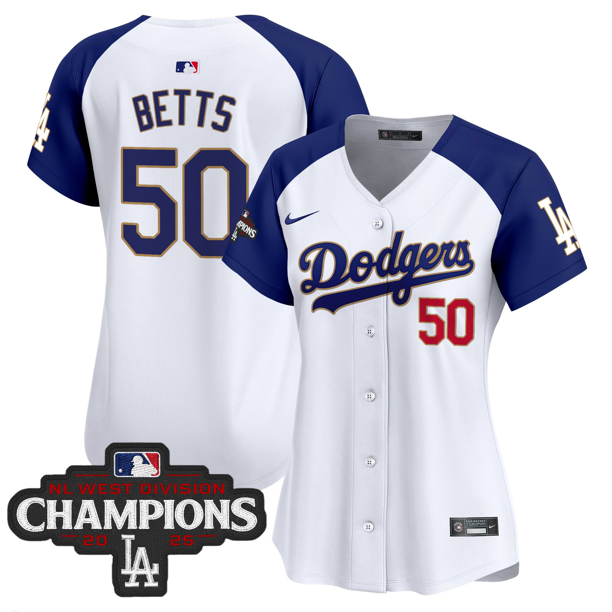 Women's Dodgers 2025 NL West Division Champions Patch Gold Trim Vapor Premier Limited Jersey - All Stitched - Image 45