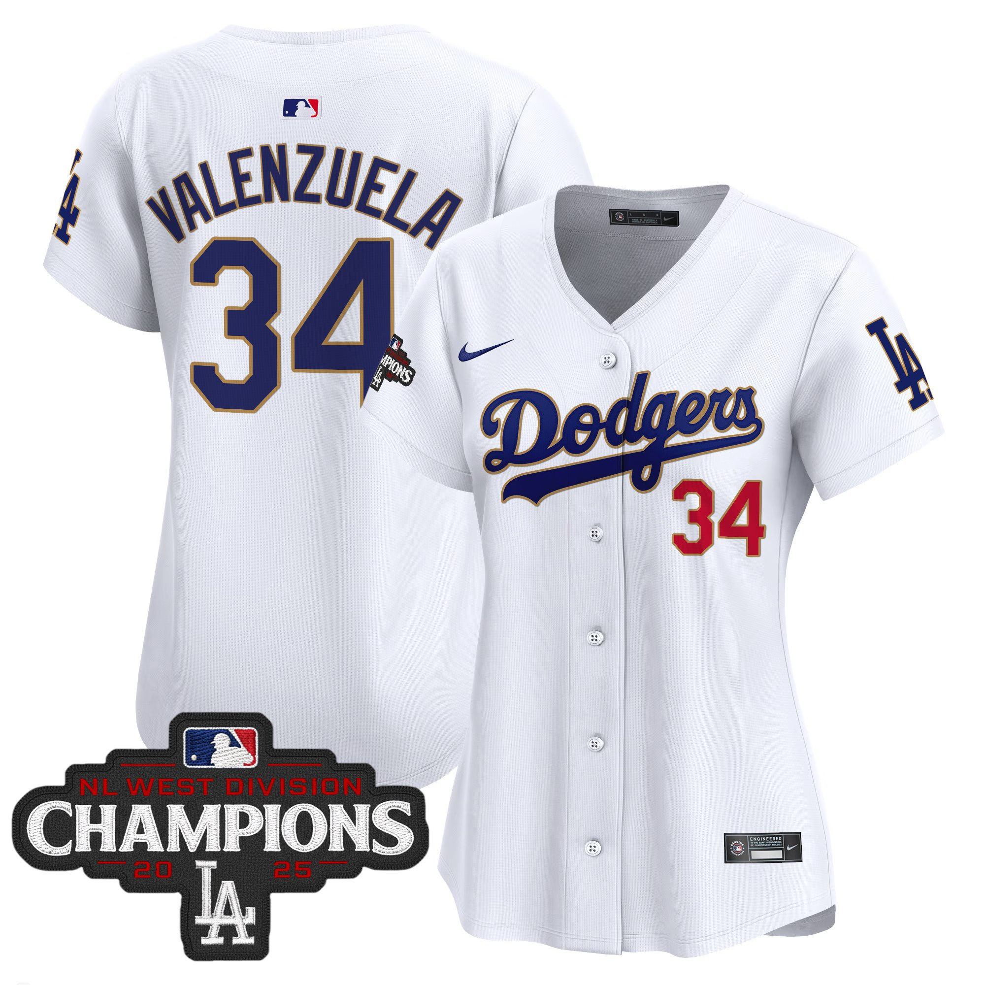 Women's Dodgers 2025 NL West Division Champions Patch Gold Trim Vapor Premier Limited Jersey - All Stitched - Image 24