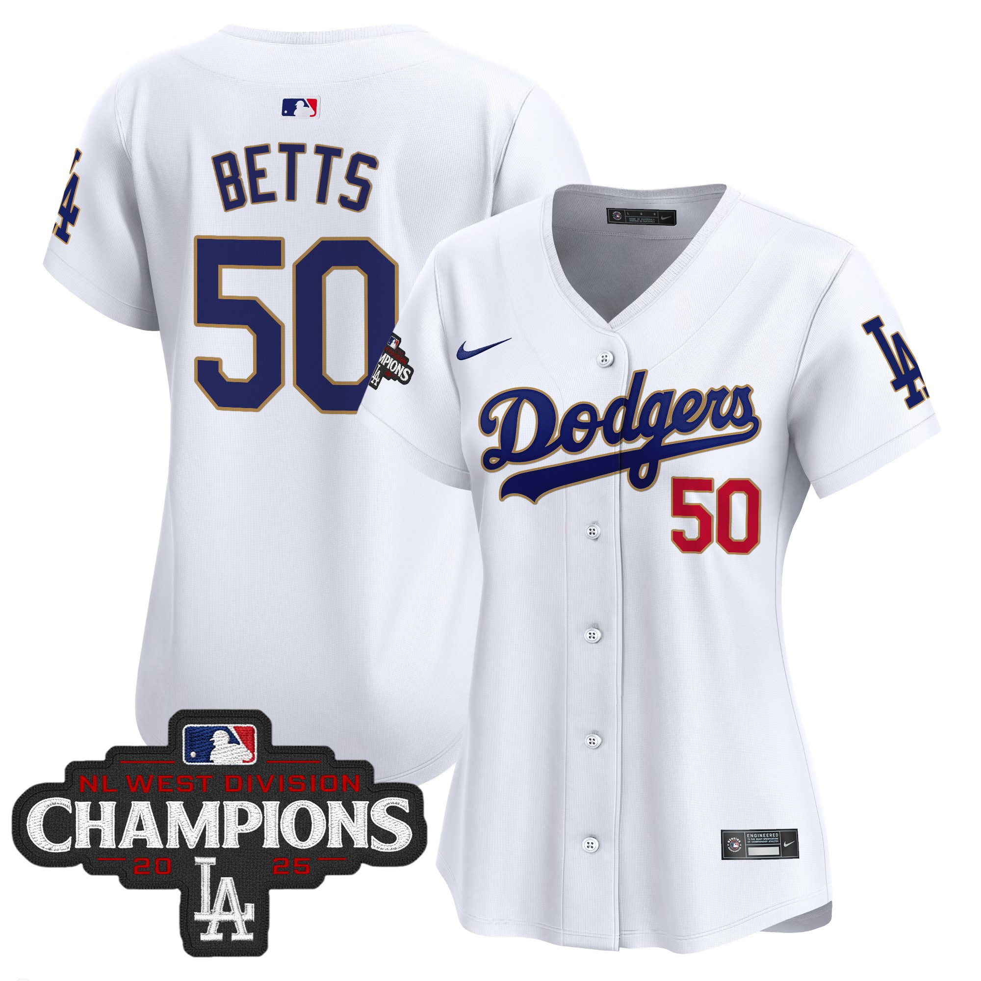 Women's Dodgers 2025 NL West Division Champions Patch Gold Trim Vapor Premier Limited Jersey - All Stitched - Image 25