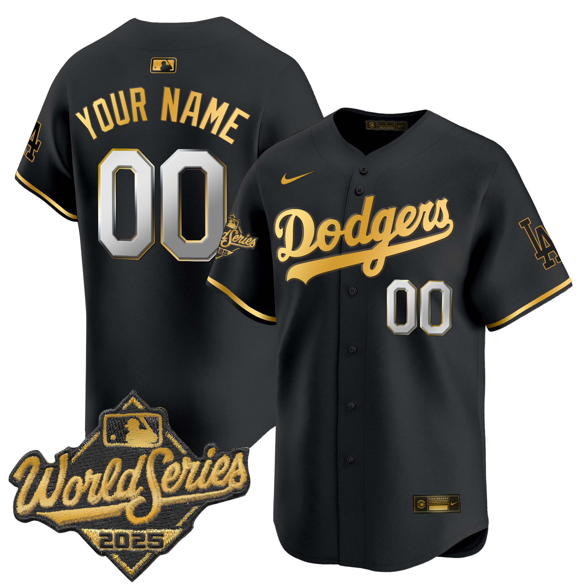 Dodgers 2025 World Series Gold Trim Vapor Premier Limited Custom Jersey - All Stitched - Image 2