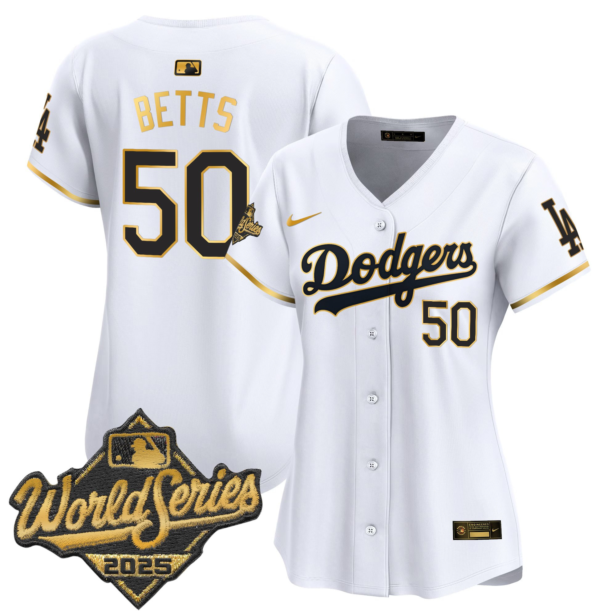 Women's Dodgers 2025 World Series Gold Trim Vapor Premier Limited Jersey - All Stitched - Image 5