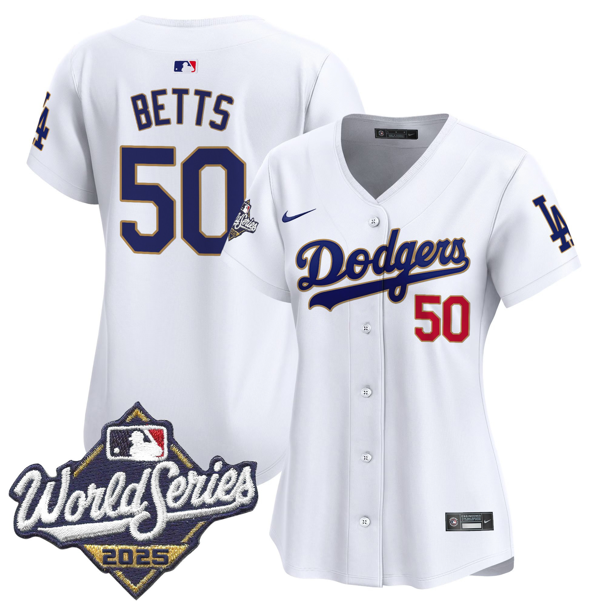 Women's Dodgers 2025 World Series Gold Trim Vapor Premier Limited Jersey - All Stitched - Image 27