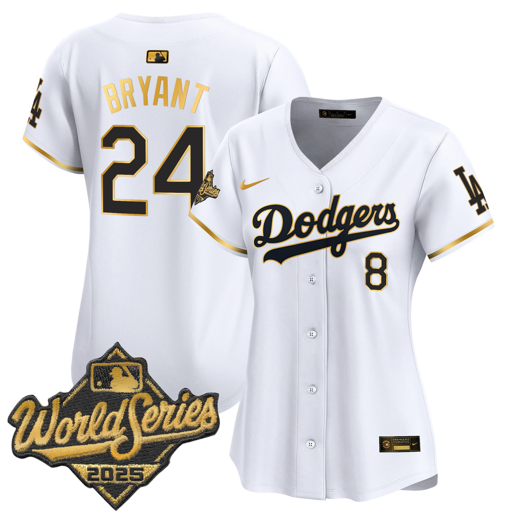 Women's Dodgers 2025 World Series Gold Trim Vapor Premier Limited Jersey - All Stitched - Image 6