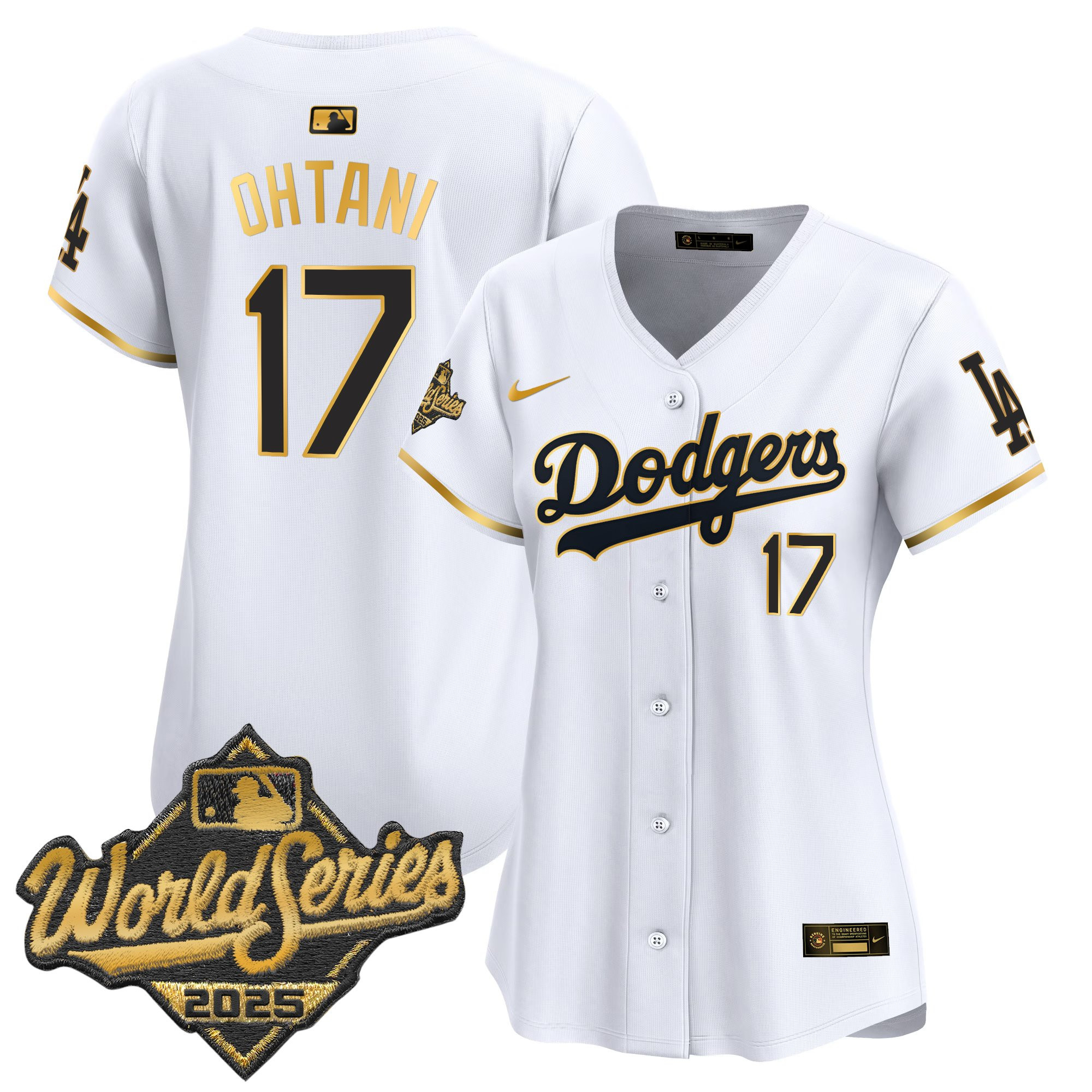 Women's Dodgers 2025 World Series Gold Trim Vapor Premier Limited Jersey - All Stitched
