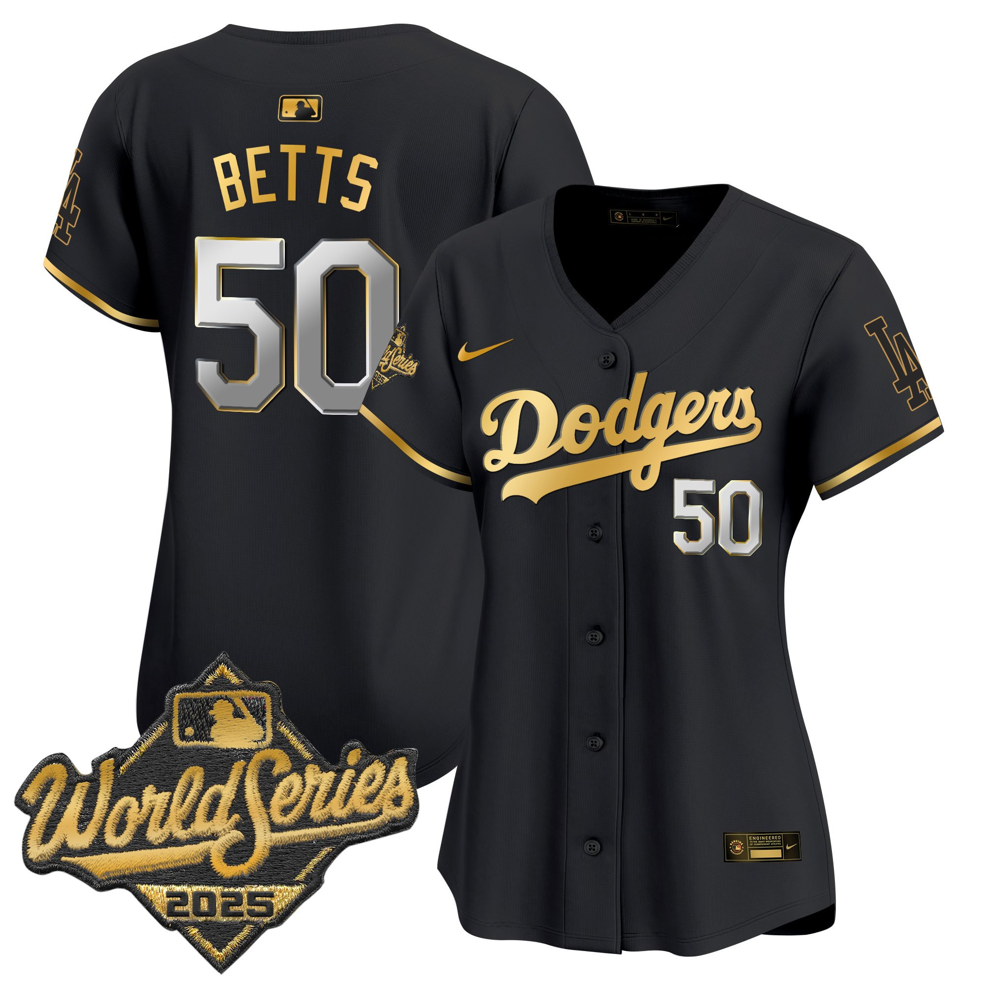 Women's Dodgers 2025 World Series Gold Trim Vapor Premier Limited Jersey - All Stitched - Image 16