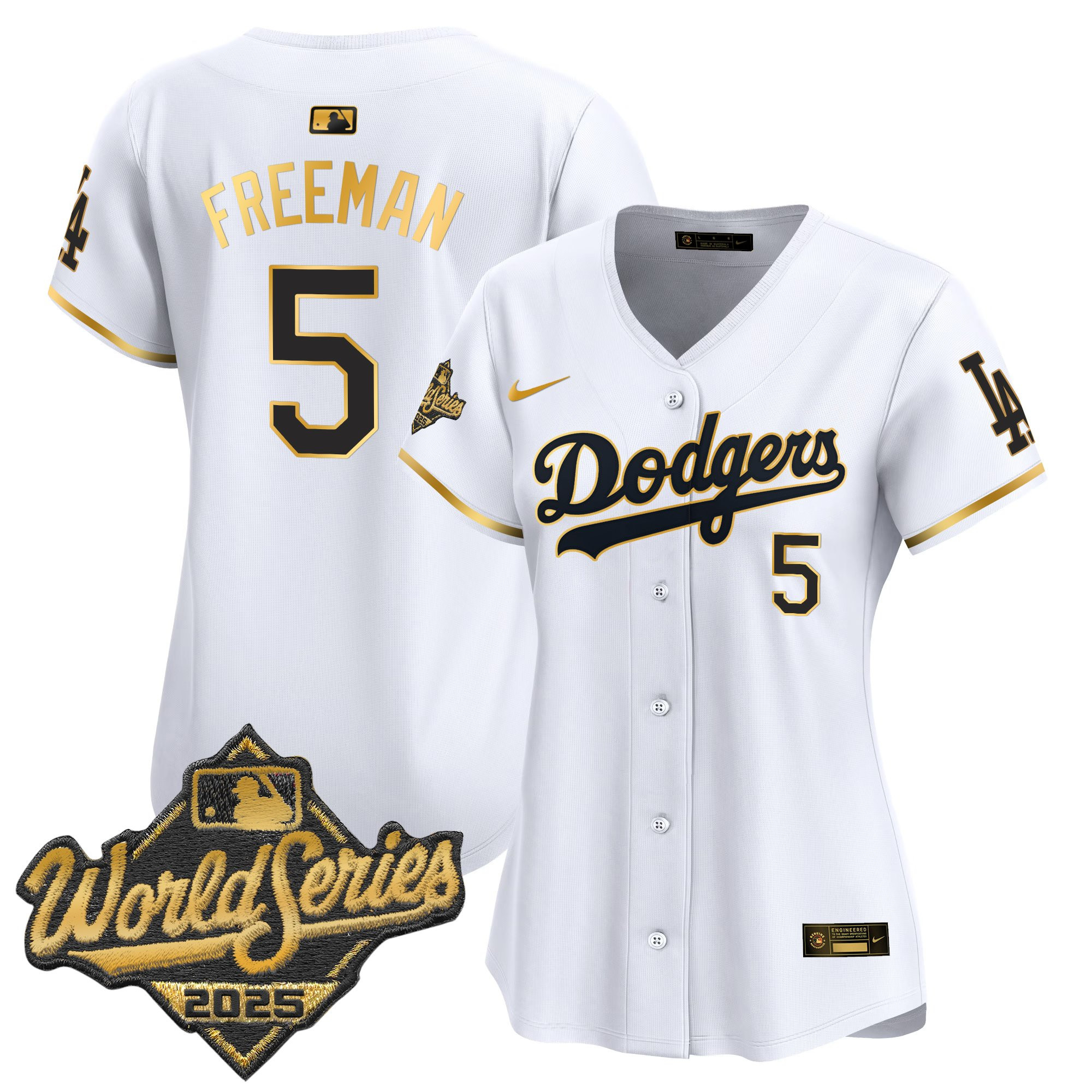 Women's Dodgers 2025 World Series Gold Trim Vapor Premier Limited Jersey - All Stitched - Image 3