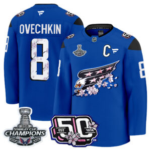 Men's Washington Capitals 50th Anniversary & 2018 Stanley Cup Champions Patch Cherry Blossom Premium Jersey - All Stitched