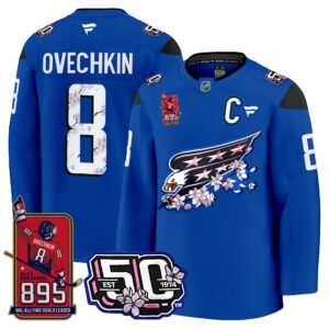 Ovechkin Washington Capitals All-Time Leading Goals Leader Patch Cherry Blossom Premium Jersey - All Stitched