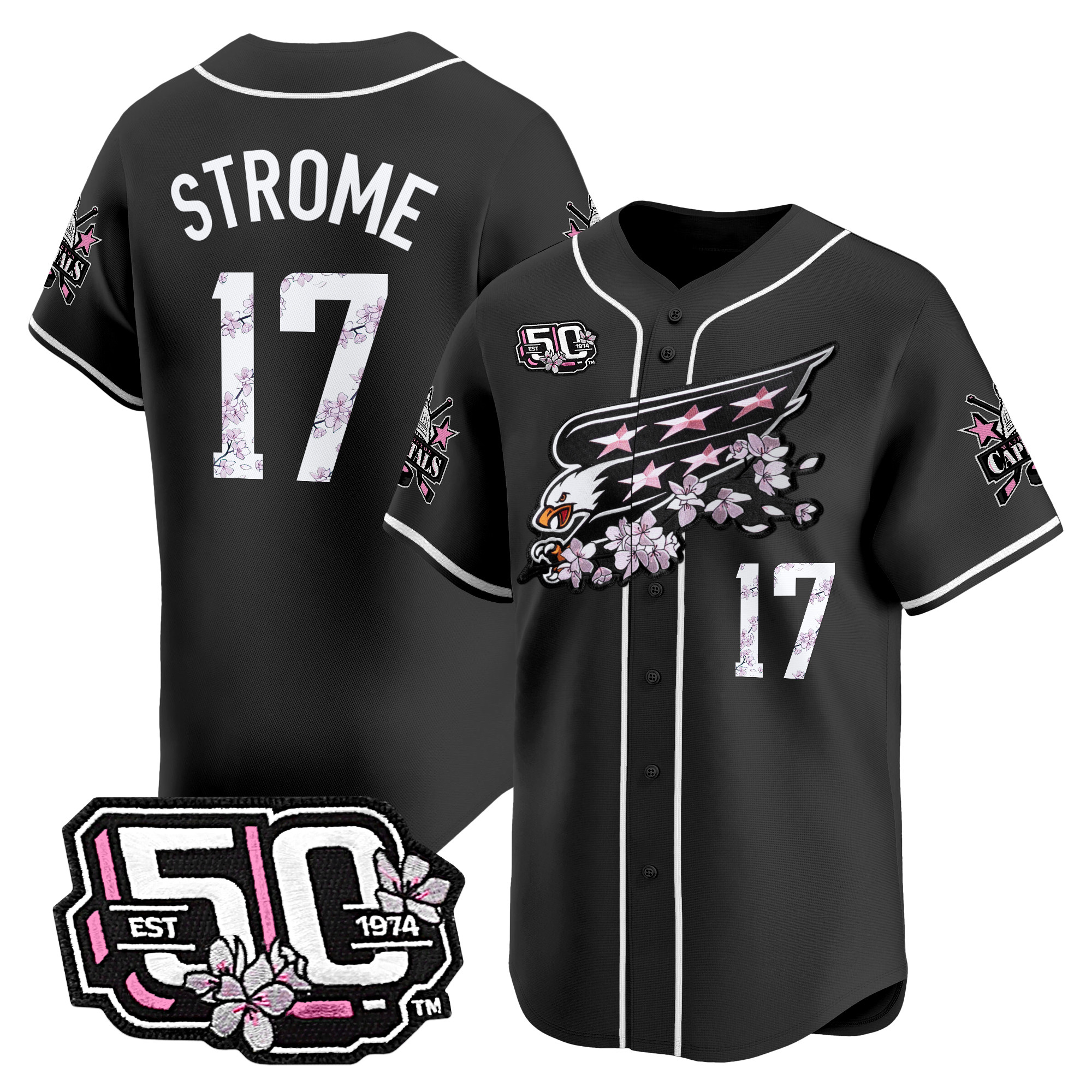 Men's 2025 Washington Capitals 50th Anniversary Cherry Blossom Style Vapor Premier Limited Jersey - All Stitched - Image 9
