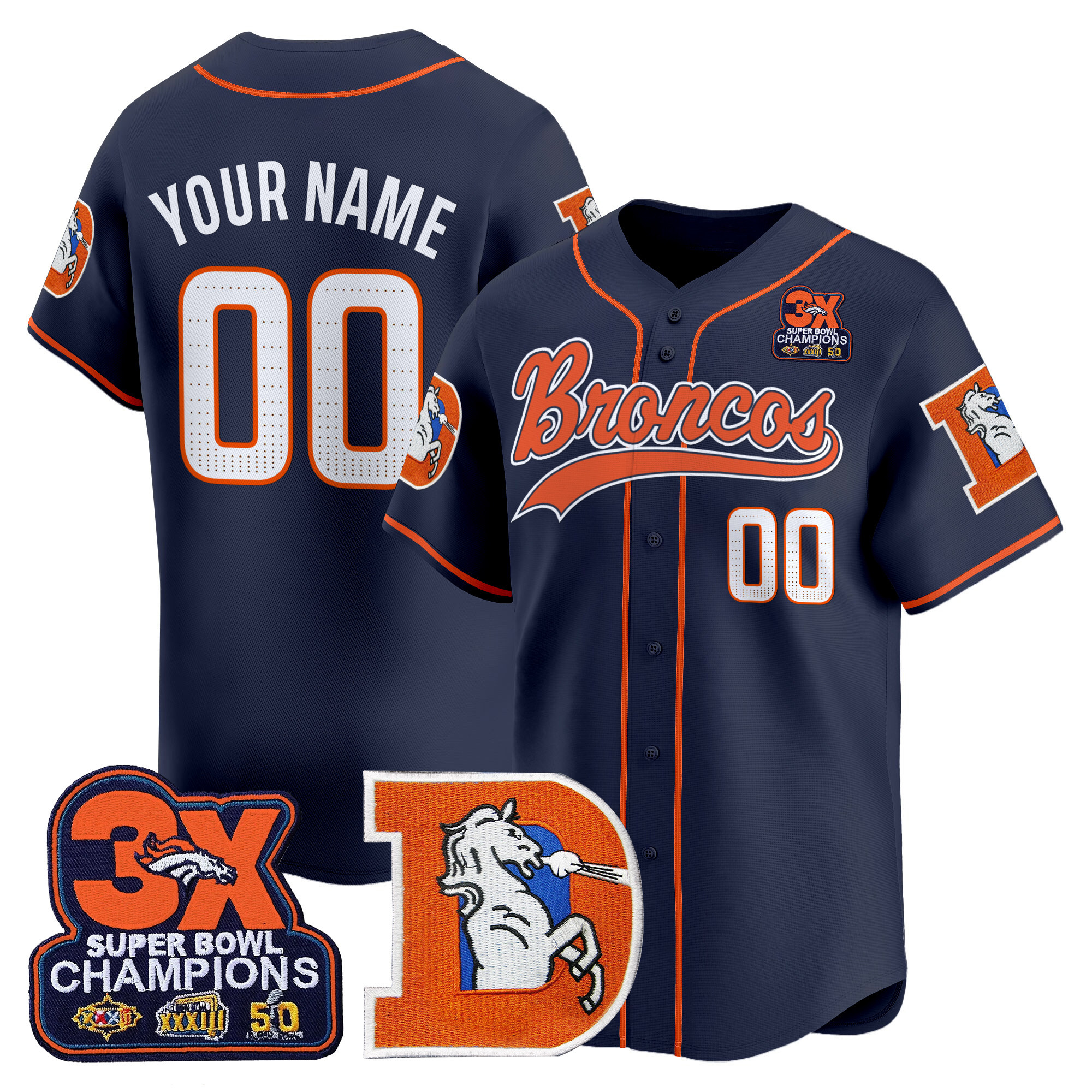 Denver Broncos Throwback Vapor Baseball Custom Jersey - All Stitched - Image 3