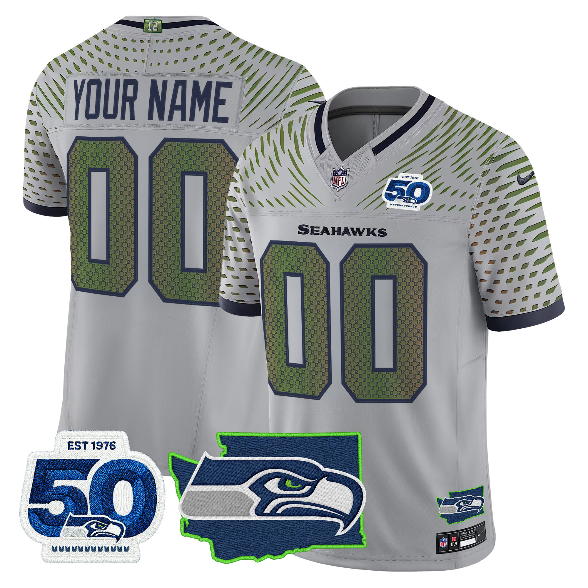 Seattle Seahawks 50th Anniversary Patch Vapor Limited Custom Jersey - All Stitched - Image 2